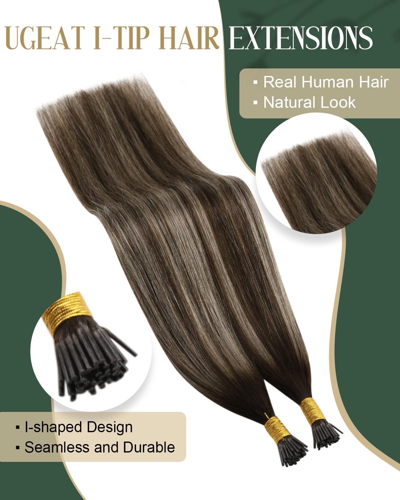Ugeat Balayage I Tip Human Hair Extensions 22 Inch Itip Hair Extensions Balayage Dark Brown to Ash Blonde I Tips Hair Extensions