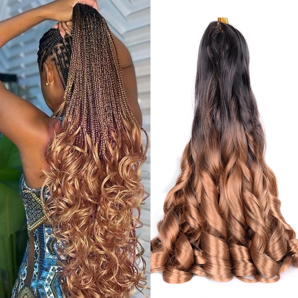 Luoyudu Ombre Braiding Hair Pre Stretched 24 inch 2 Packs #4/30 French Curl Braiding Hair 75g/pack Curly Braiding Hair for Black
