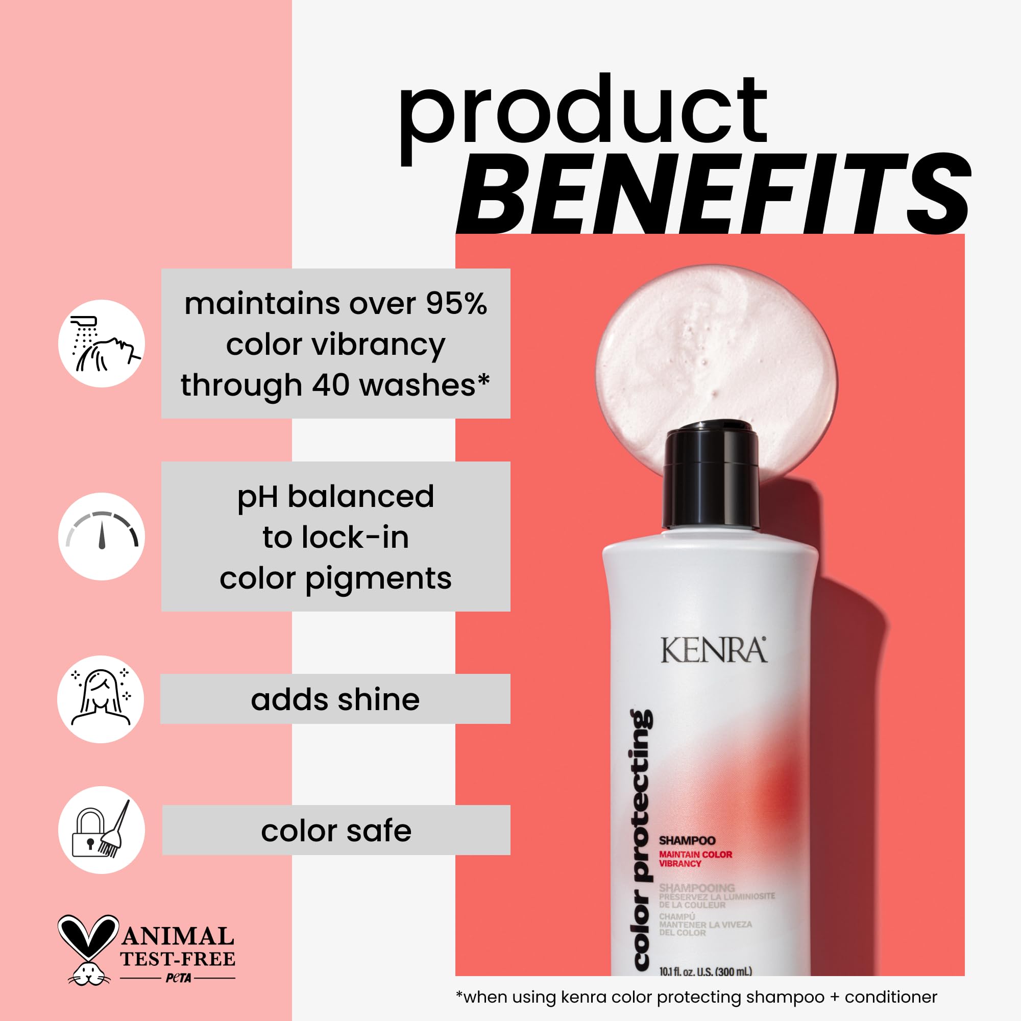 Kenra Color Protecting Shampoo | Color Safe | Maintain Over 95% Color Vibrancy Through 40 Washes | Enhances Shine | pH-balancing