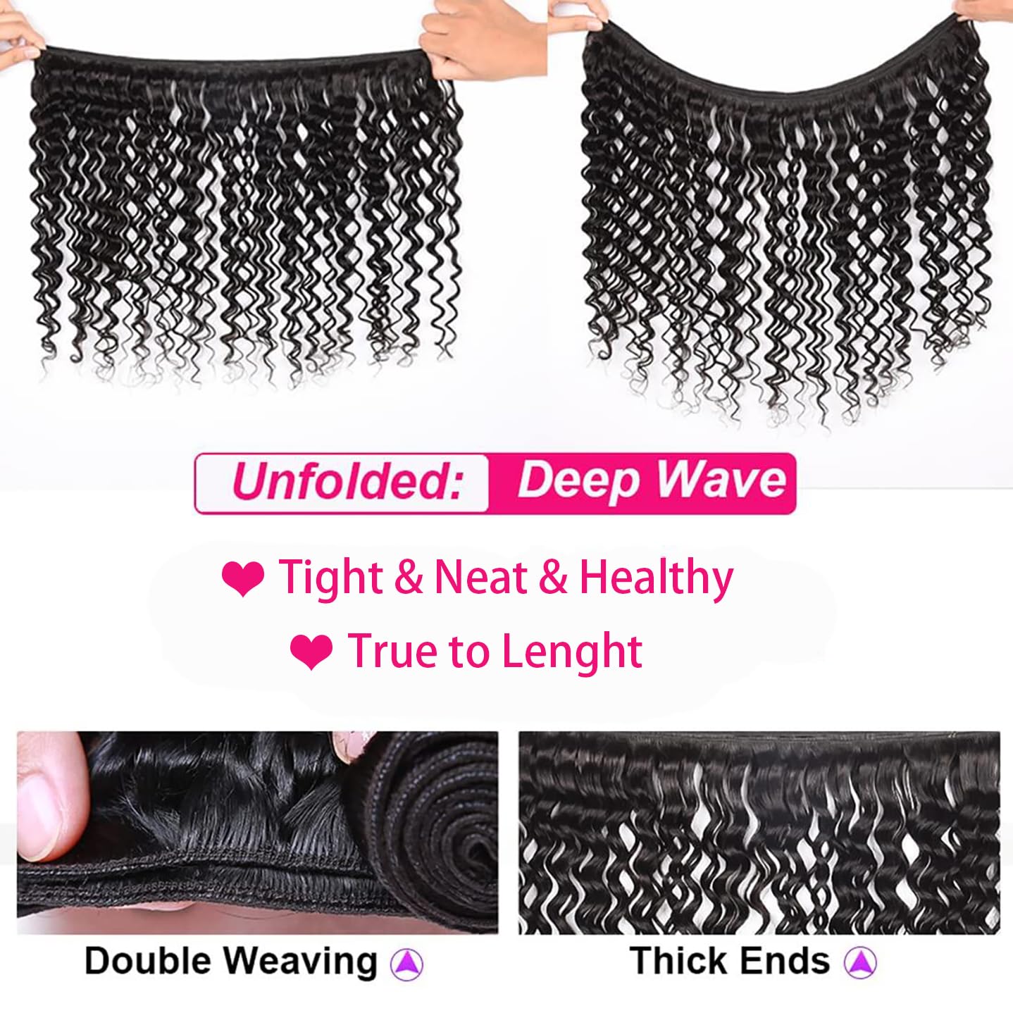 Releek Deep Wave Hair Bundles Human Hair Bundles Water Wave Brazilian Curly Wave Human Hair 3 Bundles 18 20 22 Inch 100% Unproce