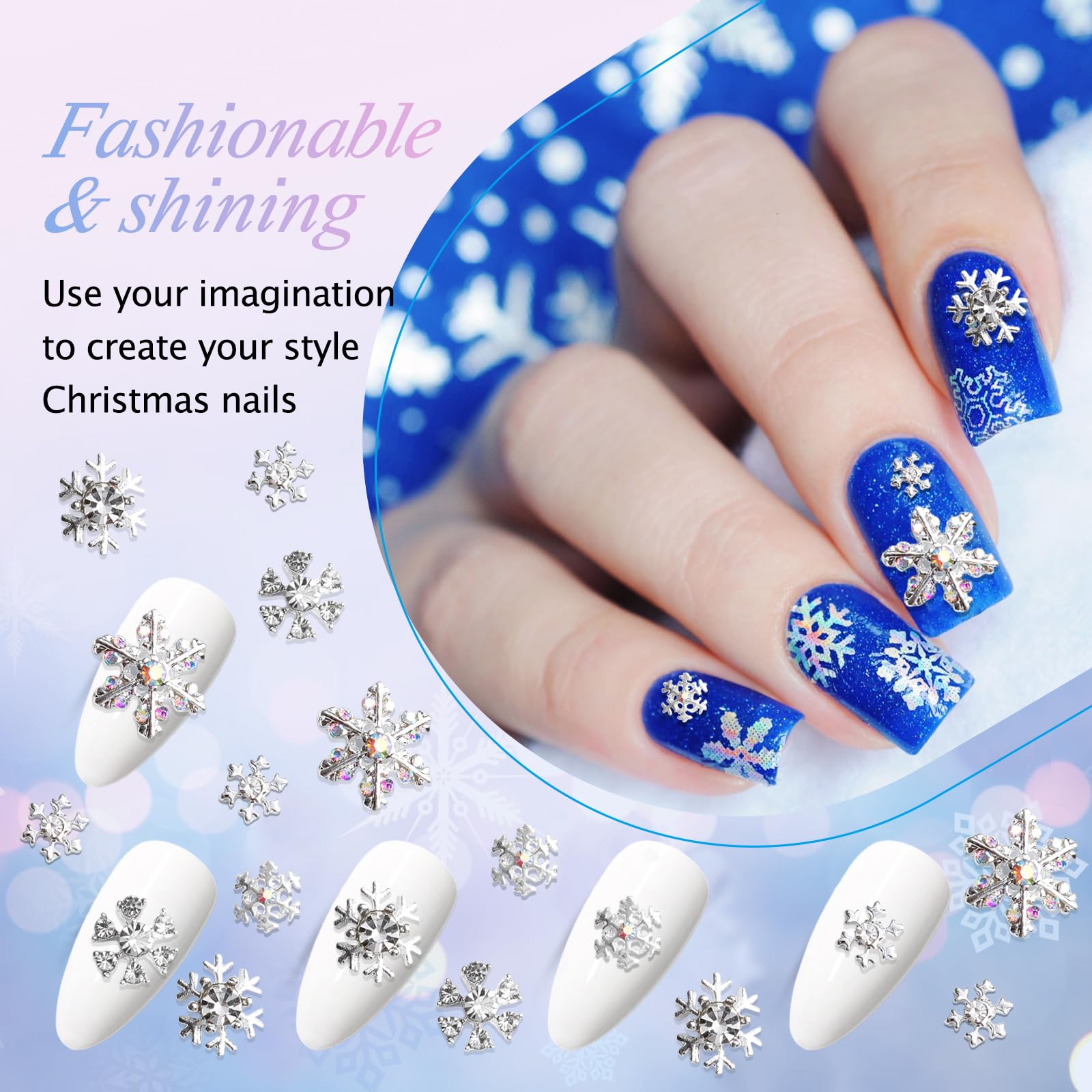 20Pcs Christmas Snowflake Nail Charms, Silver Snowflake Charms For Acrylic Nails,3D Alloy Snowflake Nail Charms For Diy Women Ch