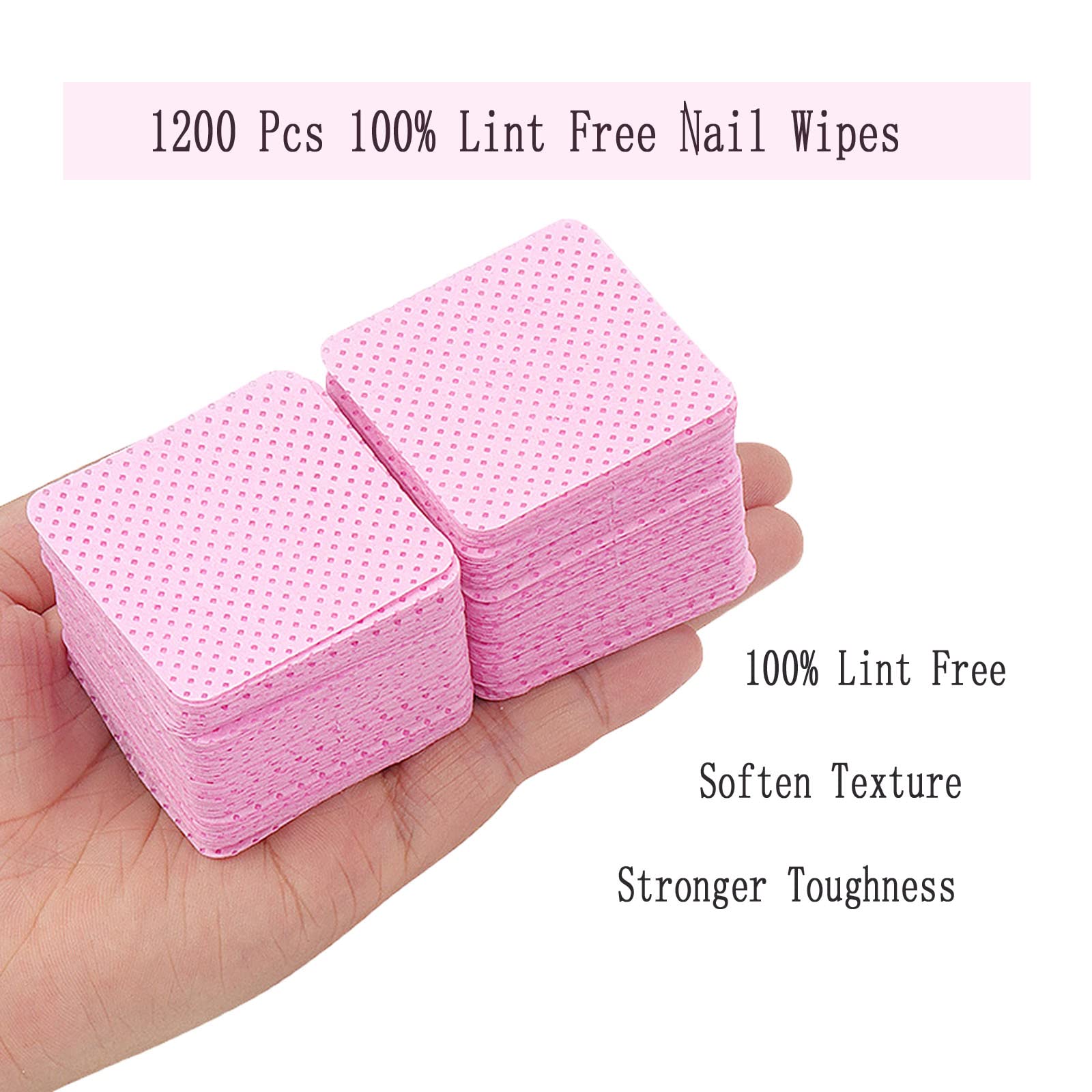 Lint Free Nail Wipes, 1200Pcs Pink Eyelash Extension Glue Cleaning Wipes, Absorbent Soft Non-Woven Fabric Gel Nail Polish Remove