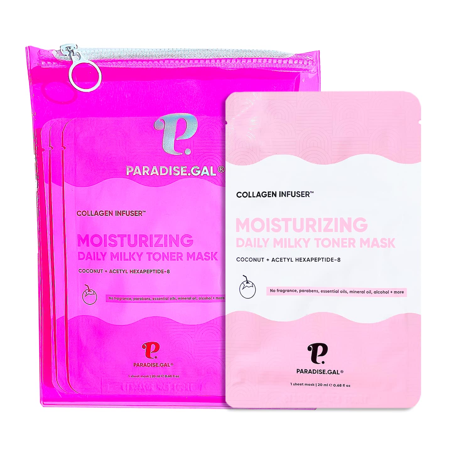 Paradisegal 10 Face Masks Korean Skin Care - Moisturizing Collagen Infuser With Coconut, Acetyl Hexapeptide-8, Niacinamide, Cera