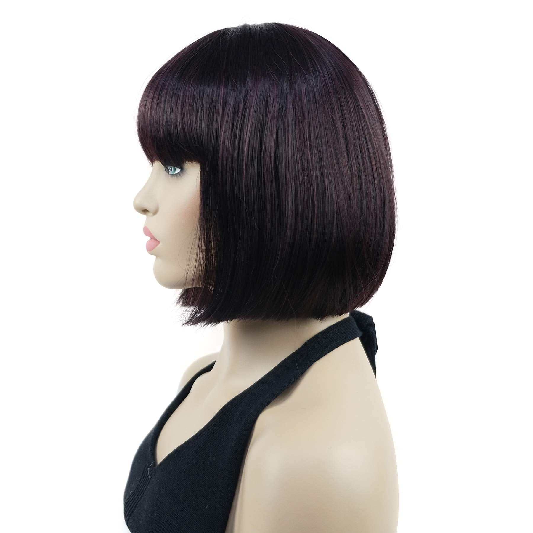 Lydell 8'' Straight Short Bob Hair Flat Bangs Cute Central Dot Skin Top Heat Resistant Synthetic Wigs (2Sp99T)