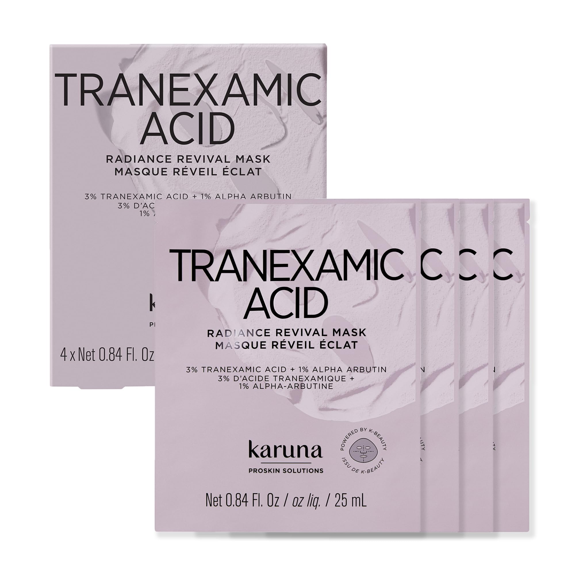 Karuna Tranexamic Pro Face Mask 4Pack  KBeauty Brightening Sheet Masks with 3% Tranexamic Acid, Alpha Arbutin, Kojic Acid & 1