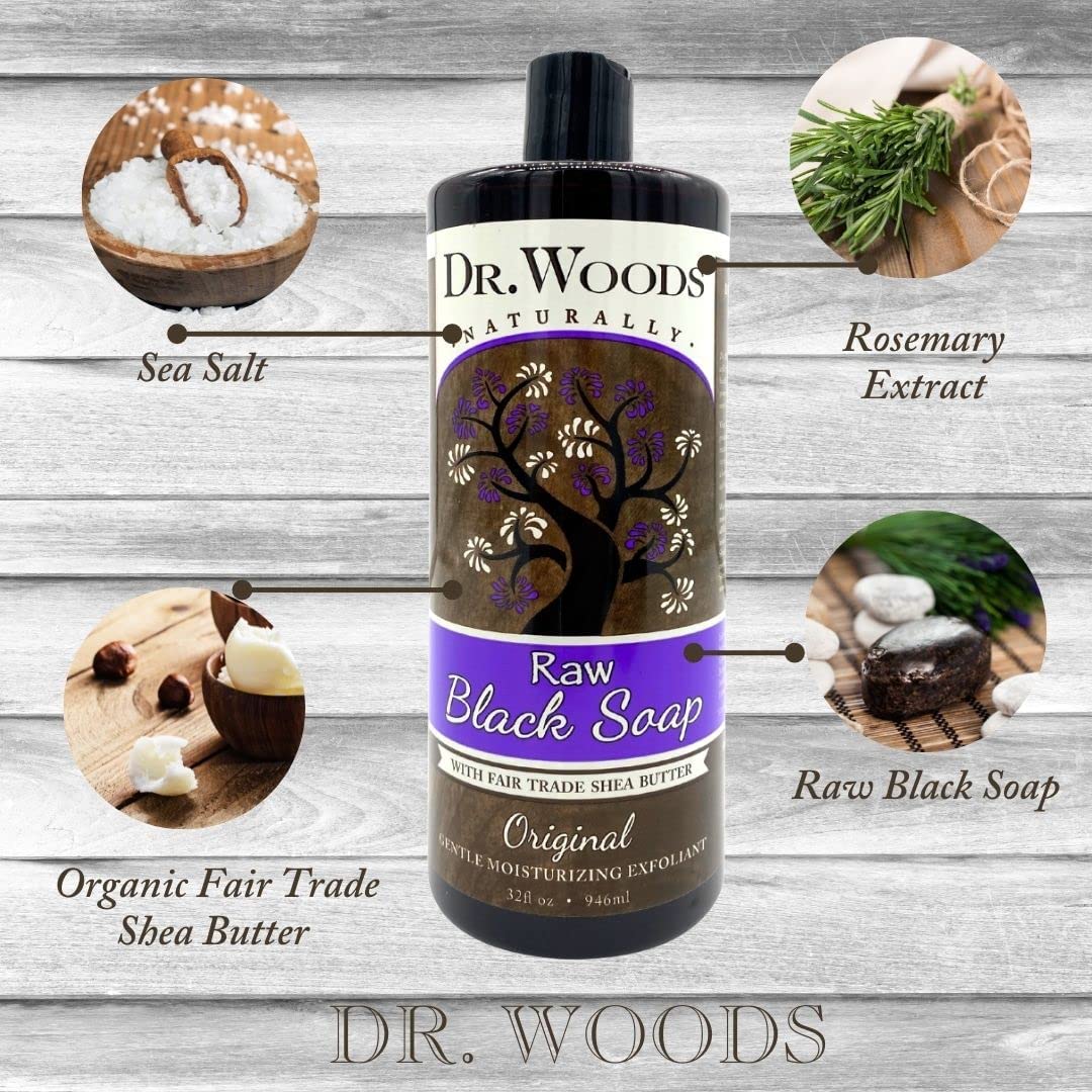 Dr. Woods Naturally Original Gentle Moisturizing, Raw Black Soap 32 Oz (Pack Of 6)