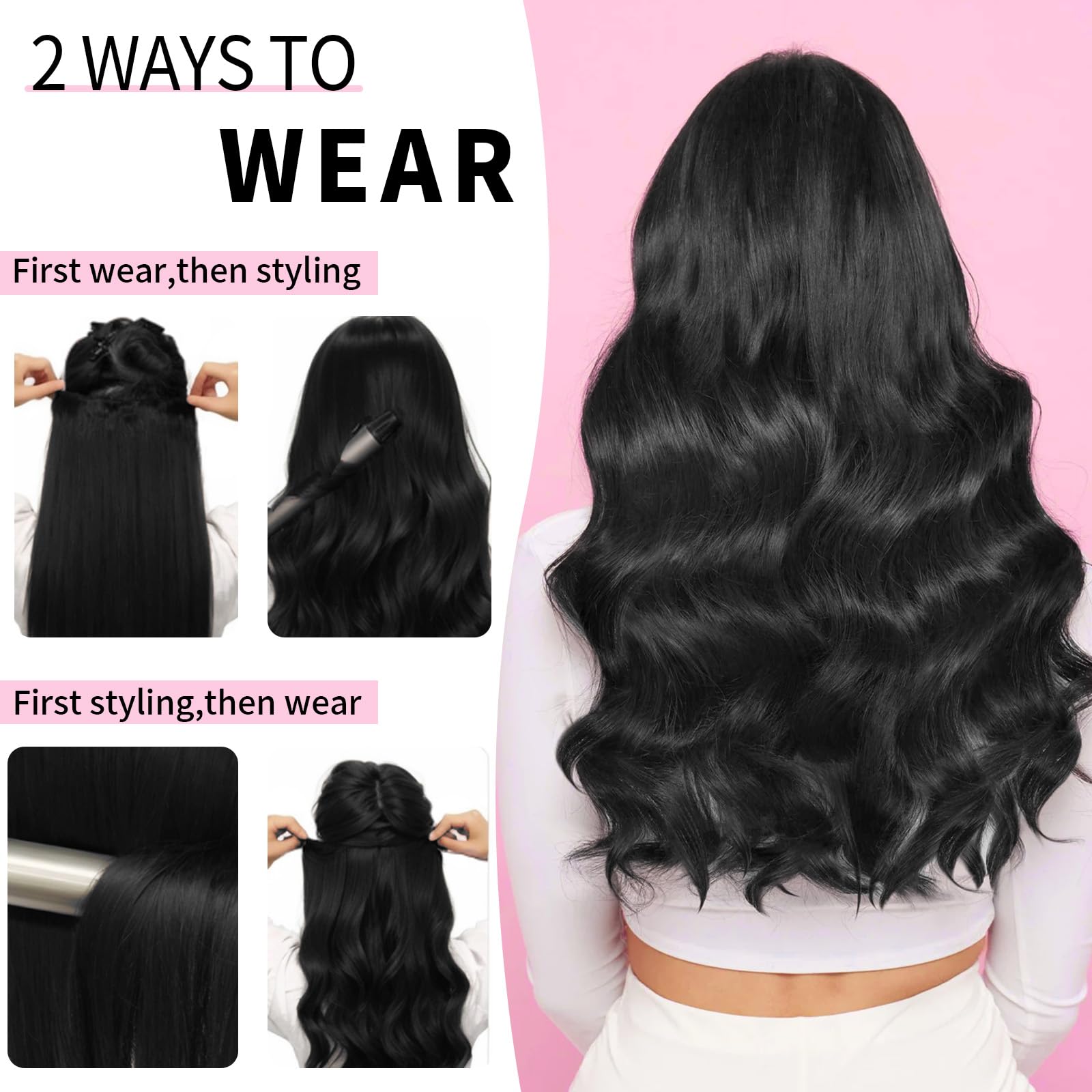 Befana Clip In Hair Extensions Real Human Hair,20 Inch 90G 7Pcs #1 Jet Black Clip In Hair Extensions, Natural Soft Straight Doub