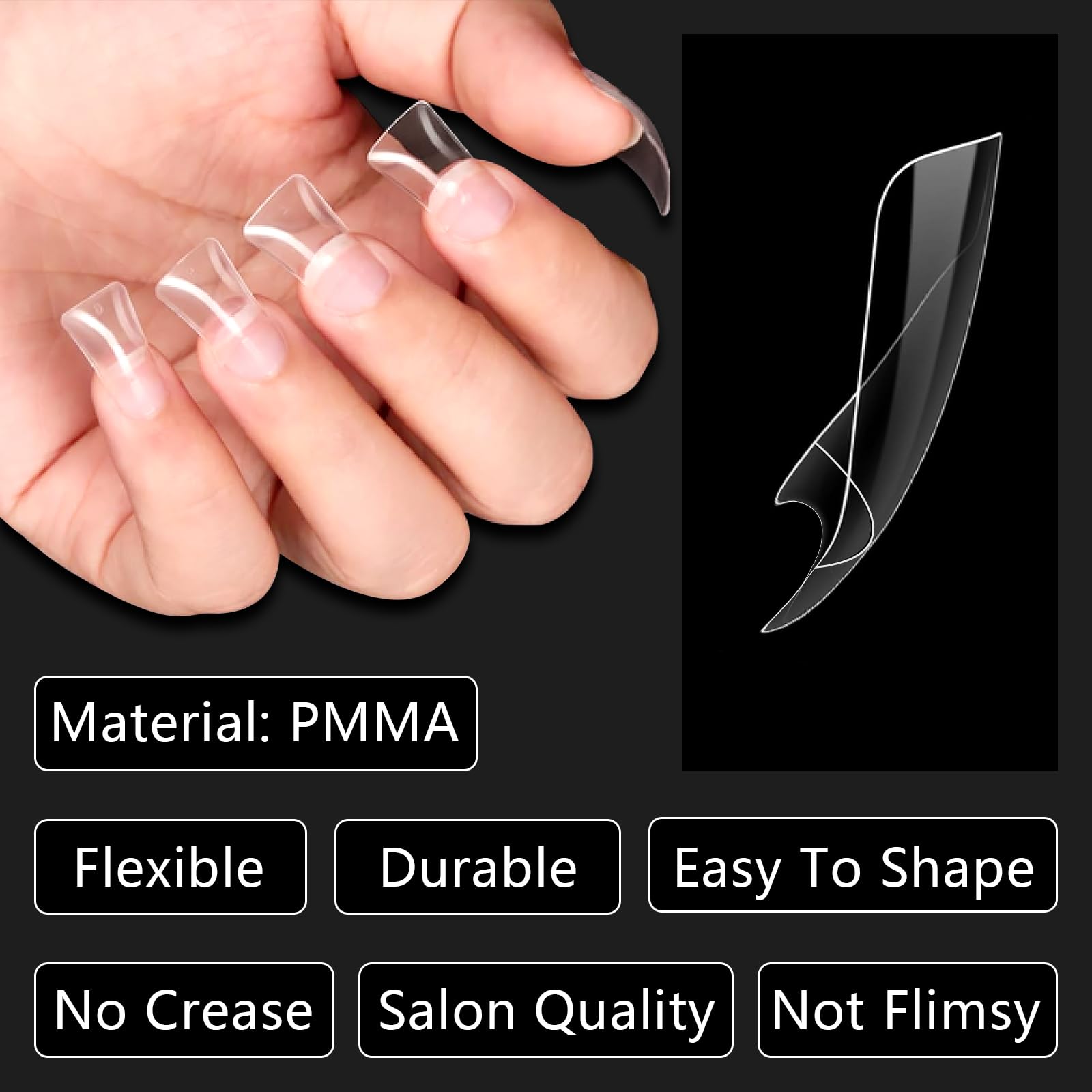 Laza 600Pcs Short Duck Nail Tips 12 Sizes Box-Packed Clear Duck Nails Half Cover Wide Nail Tips French False Nail Tips For Acryl