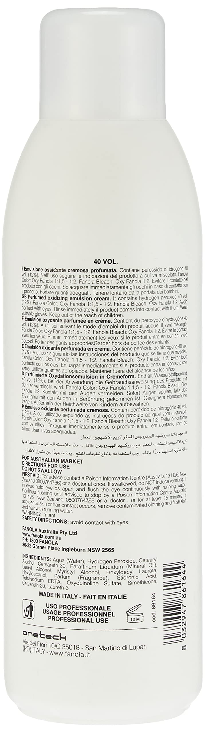 Fanola 40 Vol Perfumed Cream Developer, 1000 Ml