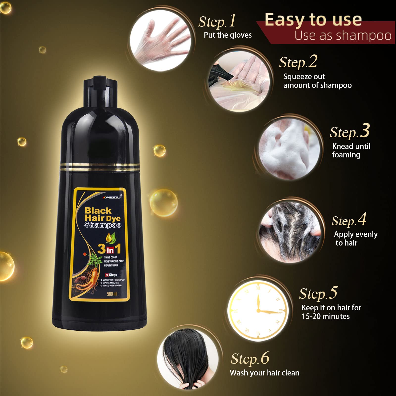 Bablabear Dark Brown Hair Color Shampoo for Gray Hair 500ML Instant Hair Dye Shampoo for Men & Women-3 in 1 Color Shampoo for Da