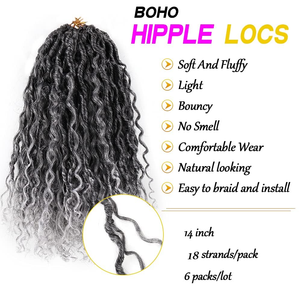 6 Packs New Goddess Curly Locs Crochet Hair 14 Inch Curly Crochet Hair Faux Locs Crochet Hair Boho Hippie Locs River Locs Synthe