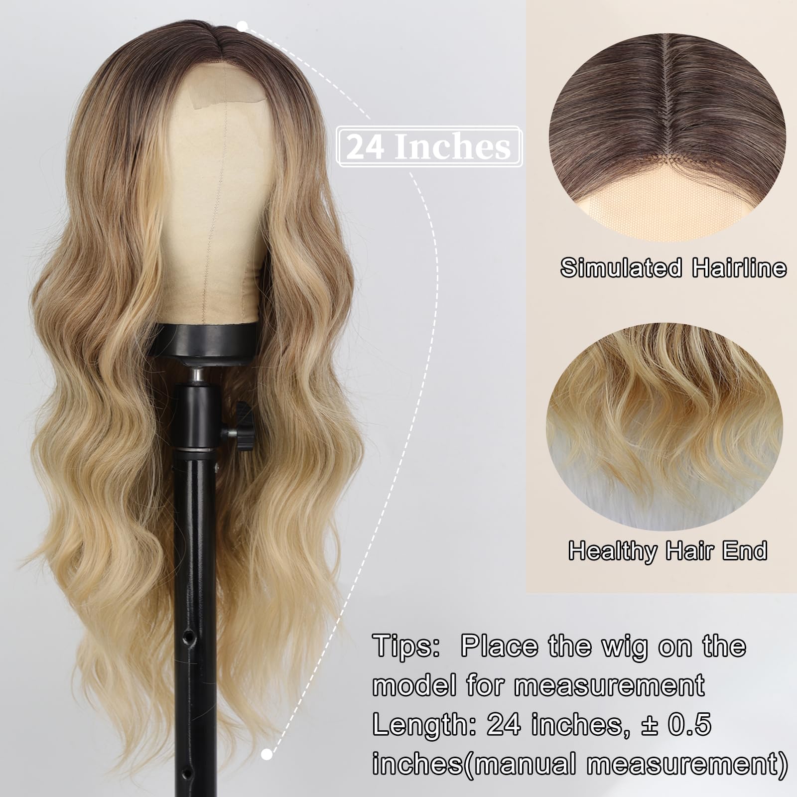 AISI QUEENS Long Blonde Wigs for Women Ombre Blonde Wavy Synthetic Curly Hair Wigs Natural Looking Middle Part Heat Resistant Fi