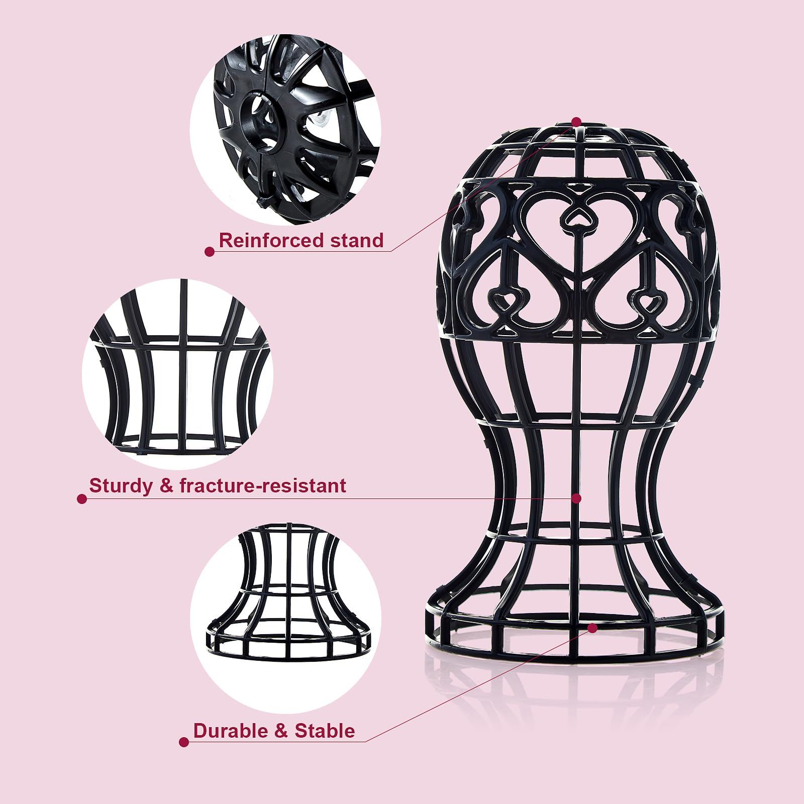 MoyRetty 2 Pack Wig Stand, Plastic Head-Shaped Cutout Design, Human Hair Pre Plucked wig stand for Long Short Hair, Suitable for