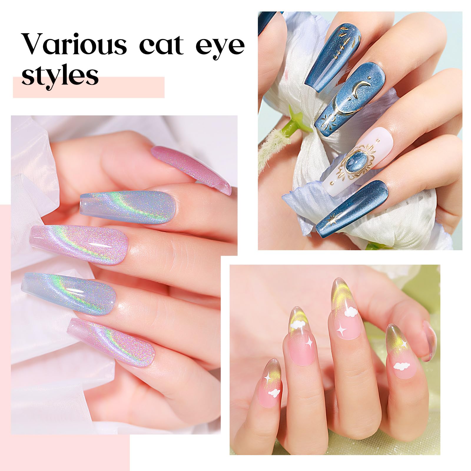 Mizhse Nail Magnet Tool: 5 In 1 Magnetic For Cat Eye Nails, Multi-Function Magnet Stick 3D Magnetic Cat Eye Gel Polish, Nail Art