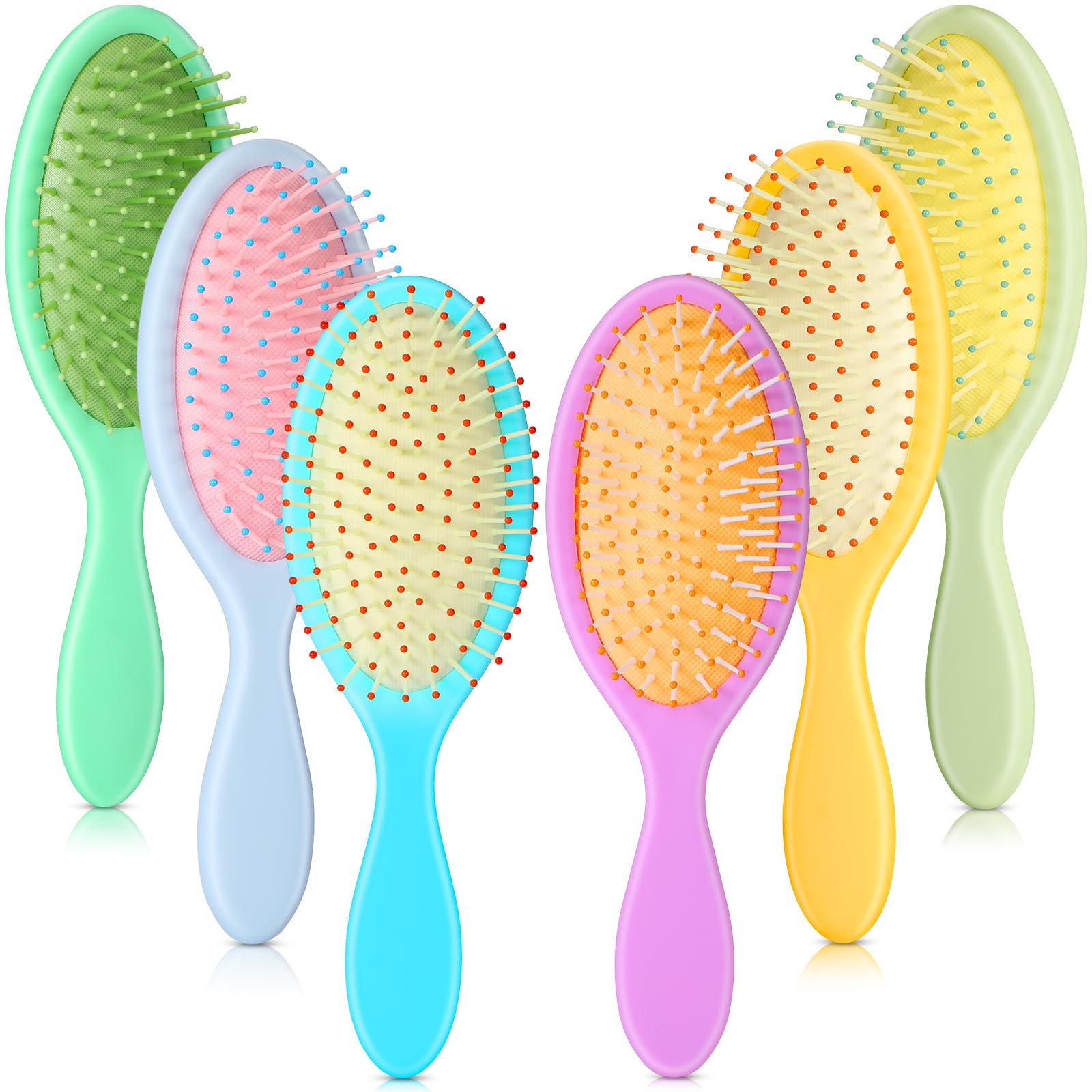 Nuenen 6 Pcs Wet Detangler Hair Brush Travel Dry Hair Brushes Detangling Hairbrush with Soft Bristles for Women Men Girls Boys(M