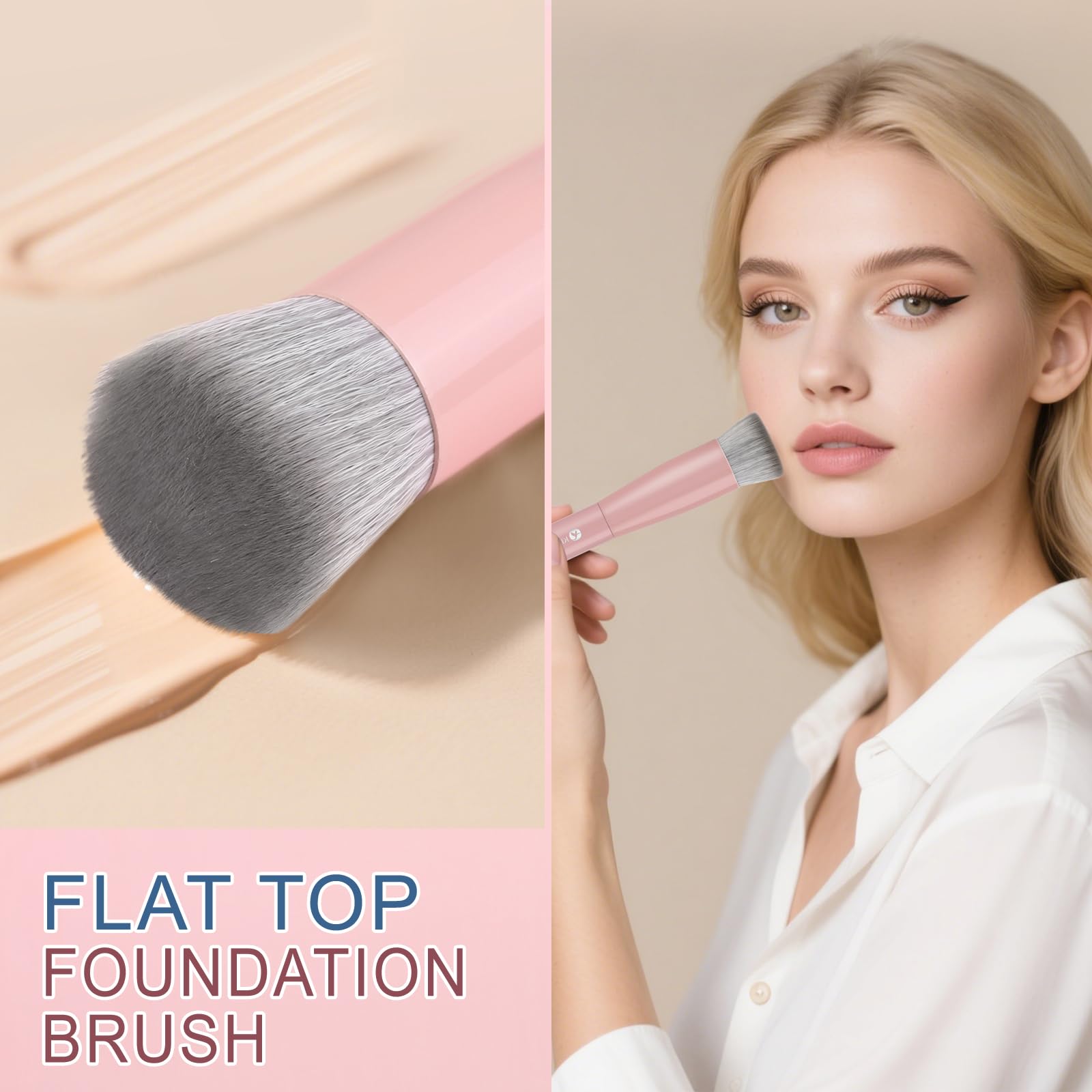 KINGMAS Foundation Makeup Brushes, Flat Top Kabuki Concealer Brush Under Eye Nose Contour Brush for Liquid Cream Powder Blending