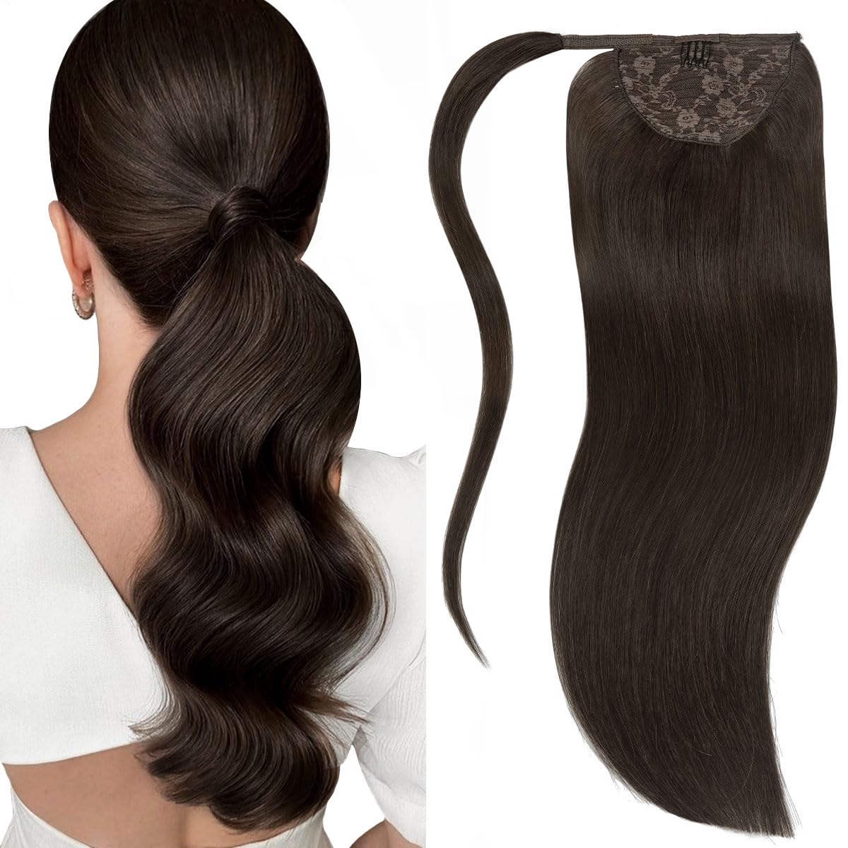 Lacerhair Wrap Around Ponytail Extension Human Hair for Black Women 16 Inch Human Hair Ponytail Hair Extensions Silky Straight O