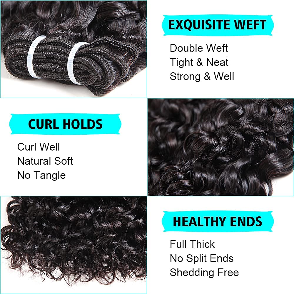 Malaysian Water Wave Bundles With Closure 12A Ocean Wave Wet & Wavy Human Hair Bundles With T Part Lace Closure 100% Human Hair