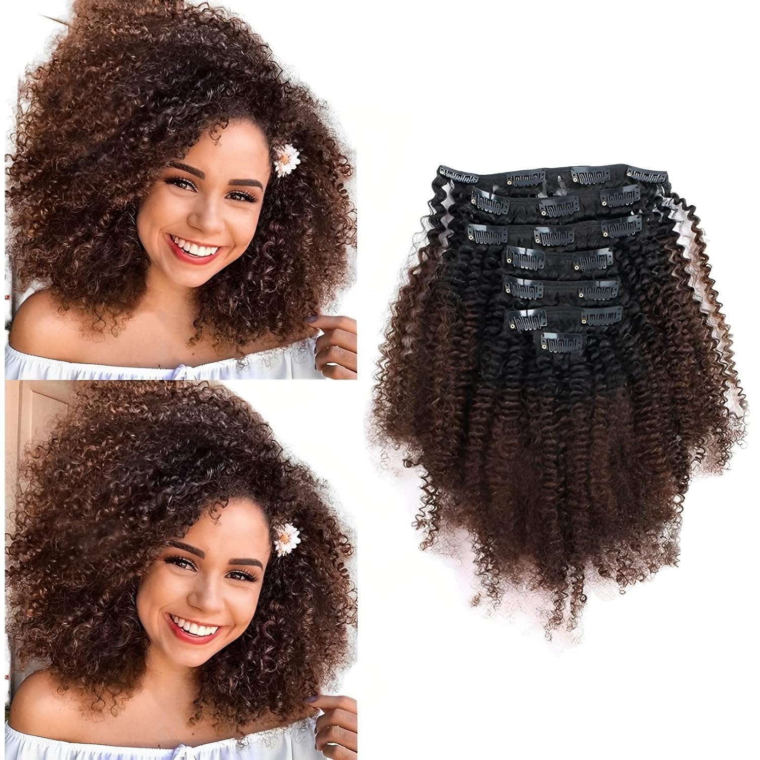 ABH AMAZINGBEAUTY HAIR Afro Curly Clip in Hair Extensions Real Human Hair 4A 4B Curly Clip ins for Black Women 120g 7 Pieces 17 