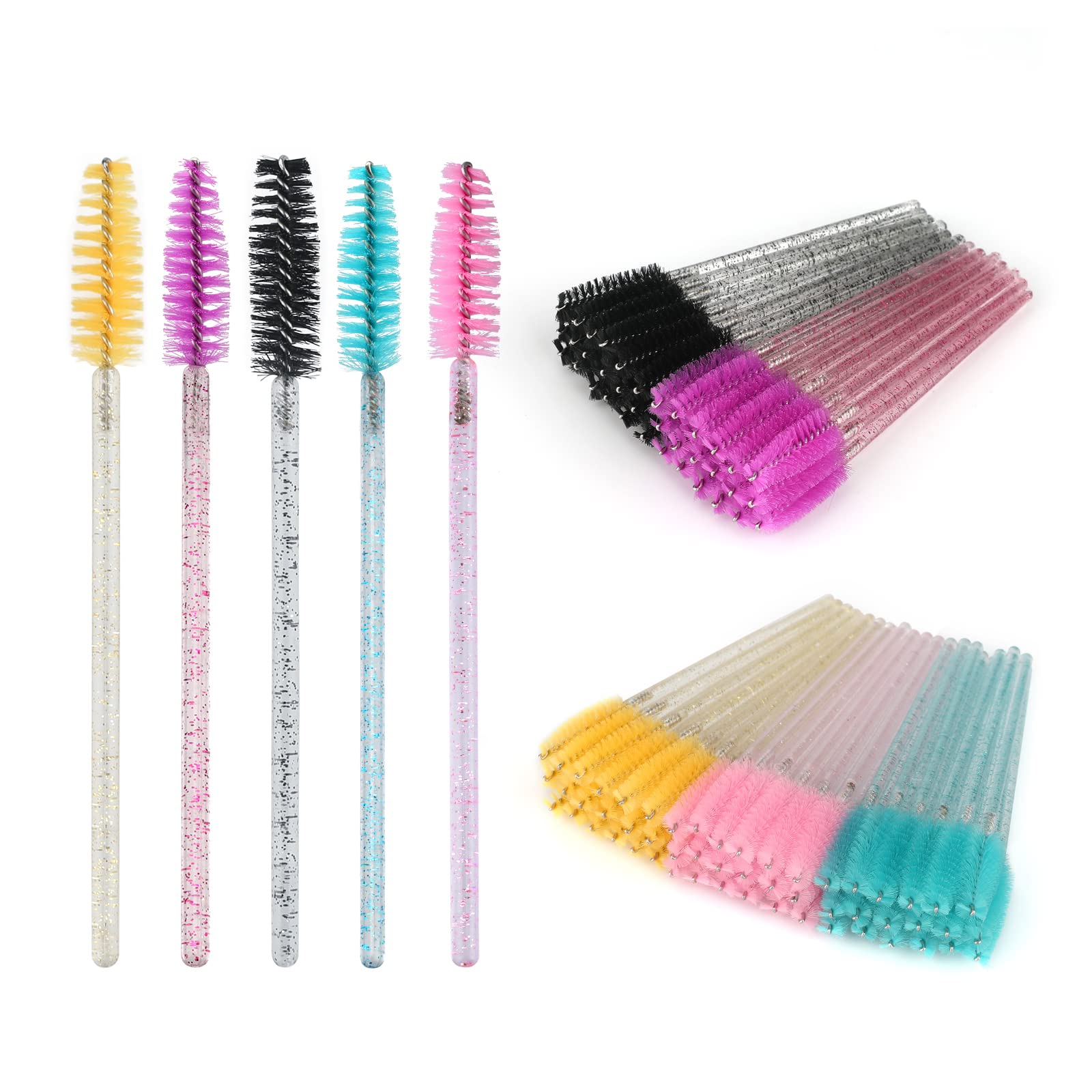 G2PLUS 100PCS Crystal Eyelash Mascara Brushes Wands Applicator Makeup Kits, Mascara Wands Lash Spoolies for Eyelash Extensions a