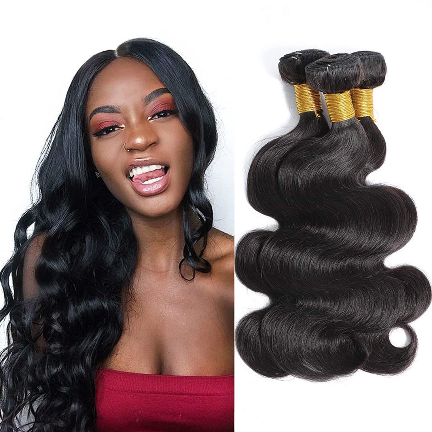 Selina Hair 12A Brazilian Body Wave Bundles Human Hair Bundles 3 Bundles(14 14 14 Inch) 300G Remy Hair Unprocessed Human Hair We