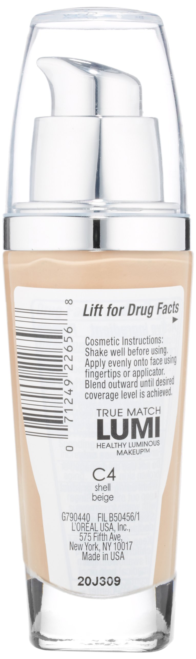 L'Or  al Paris True Match Lumi Healthy Luminous Makeup, C4 Shell Beige, 1 fl. oz.
