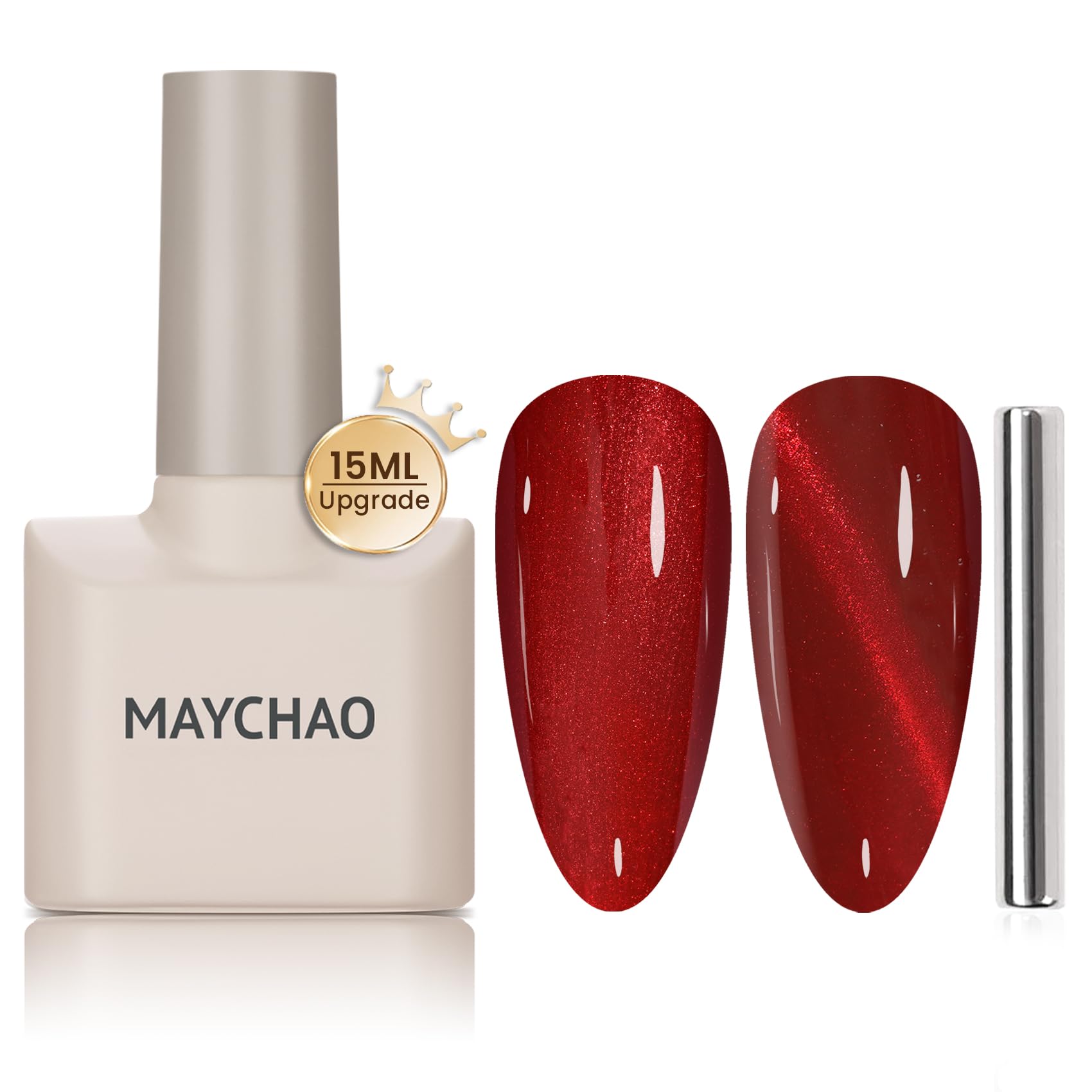Maychao 15Ml Cat Eye Gel Nail Polish 1Pc Red Gel Polish With Magnet Soak Off Holographic Magnetic Nail Polish For Nail Art Manic