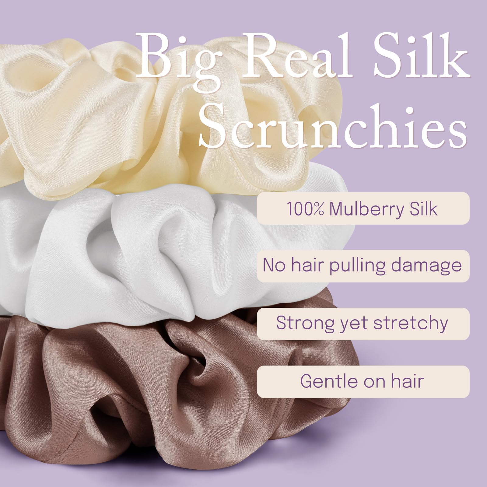 Olesilk Silk Scrunchies Oversized 100% Mulberry: Large For Long Thick Hair, Soft And Smooth For No Damage Hair Care Sleeping, Vi