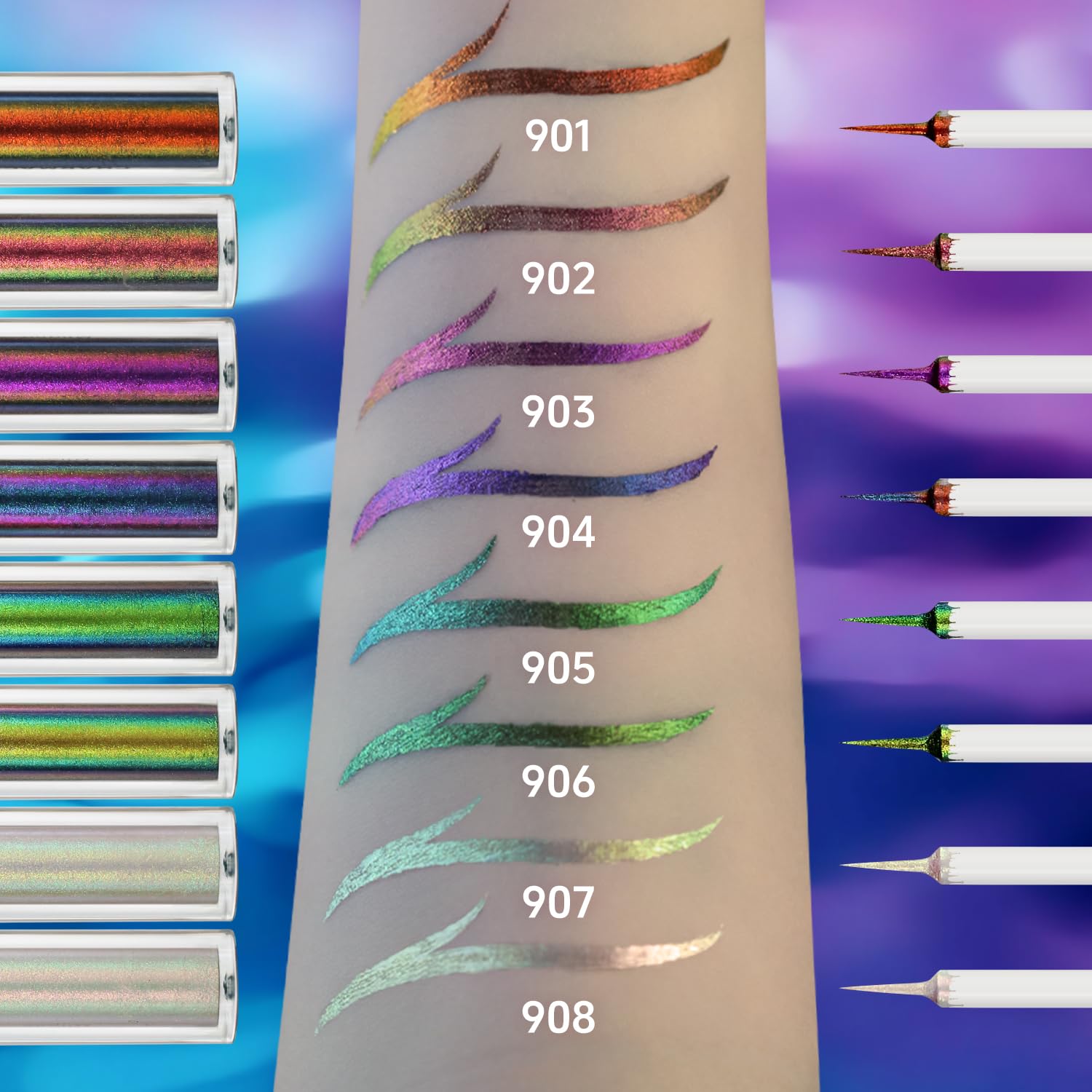 Charmacy Chameleon Glitter Liquid Eyeliner, Metallic Shade Color Shift Eye Liner, Highly Pigmented, 24H Long-Lasting, Waterproof
