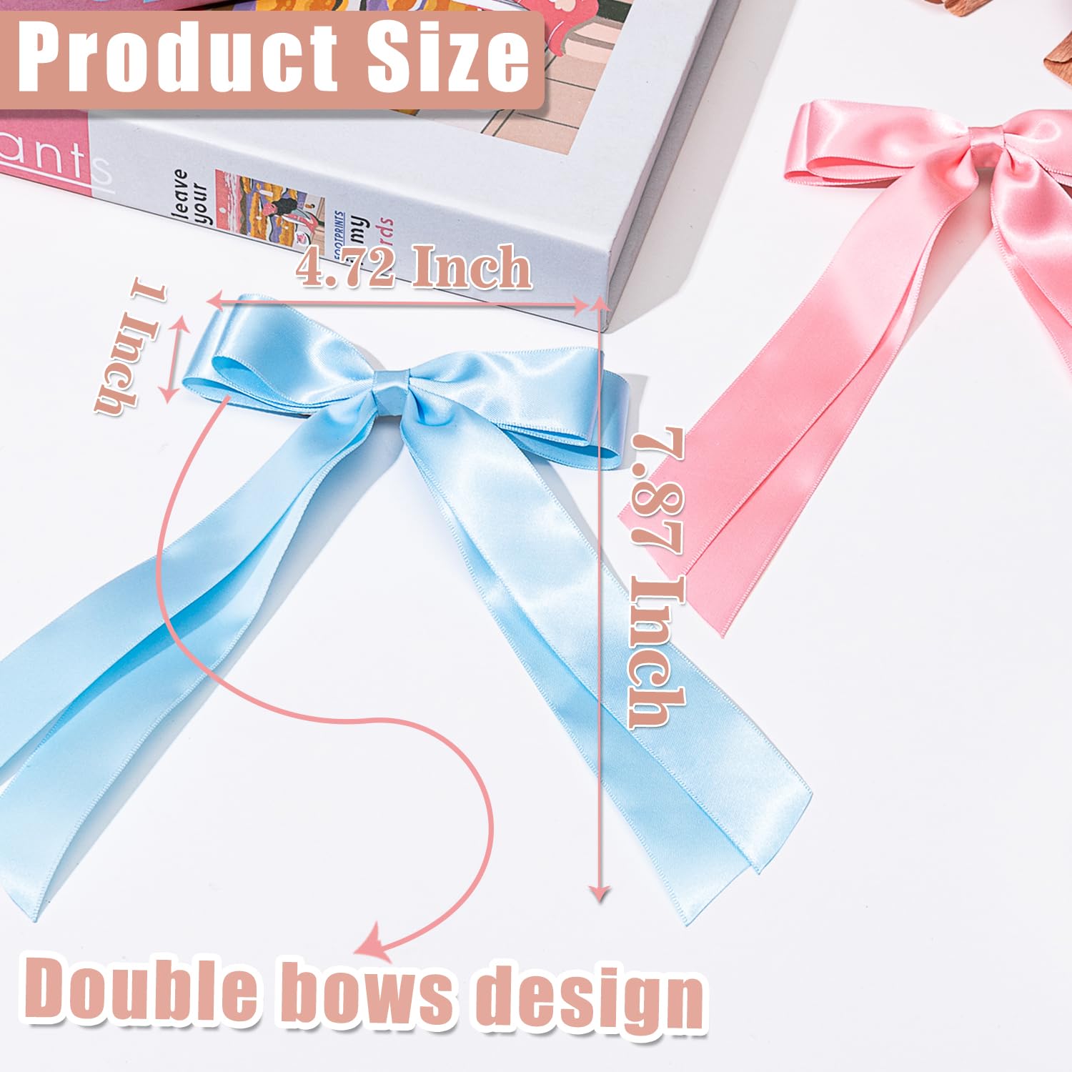 Large Double Hair Bows 2 Pcs Satin Ribbon Bow For Women,Hair Bows For Women,Hair Ribbons,Oversized Long-Tail Cute Aesthetic Hair