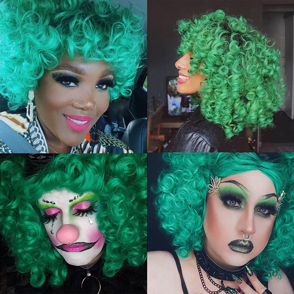Andromeda Ombre Green Wigs For Black Women Soft Short Curly Wig With Bangs Synthetic Afro Loose Kinky Curly Wig St. Patrick'S Da