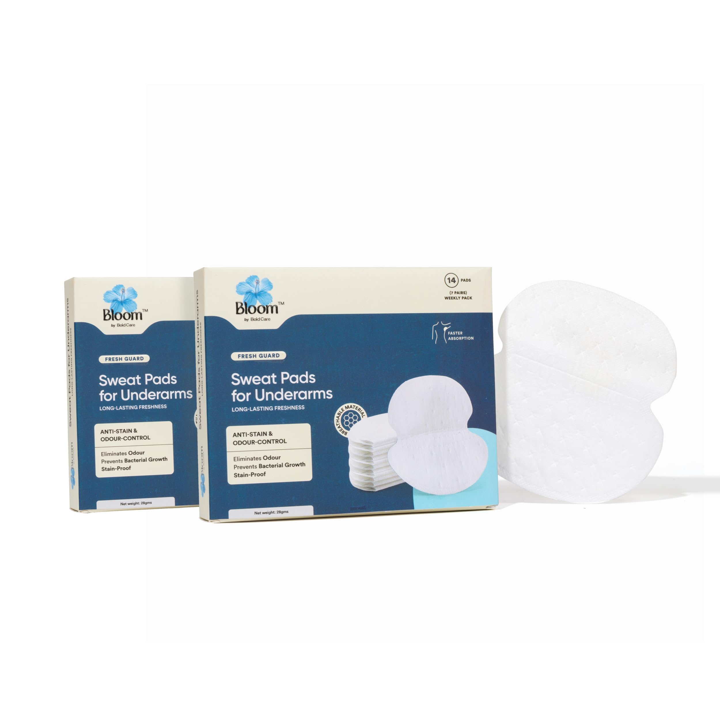 Bloom By Bold Care Sweat Pads For Underarms | 28 Pads (14 Pairs) | For Underarm Sweat Stains & Odour | Breathable Material For Q