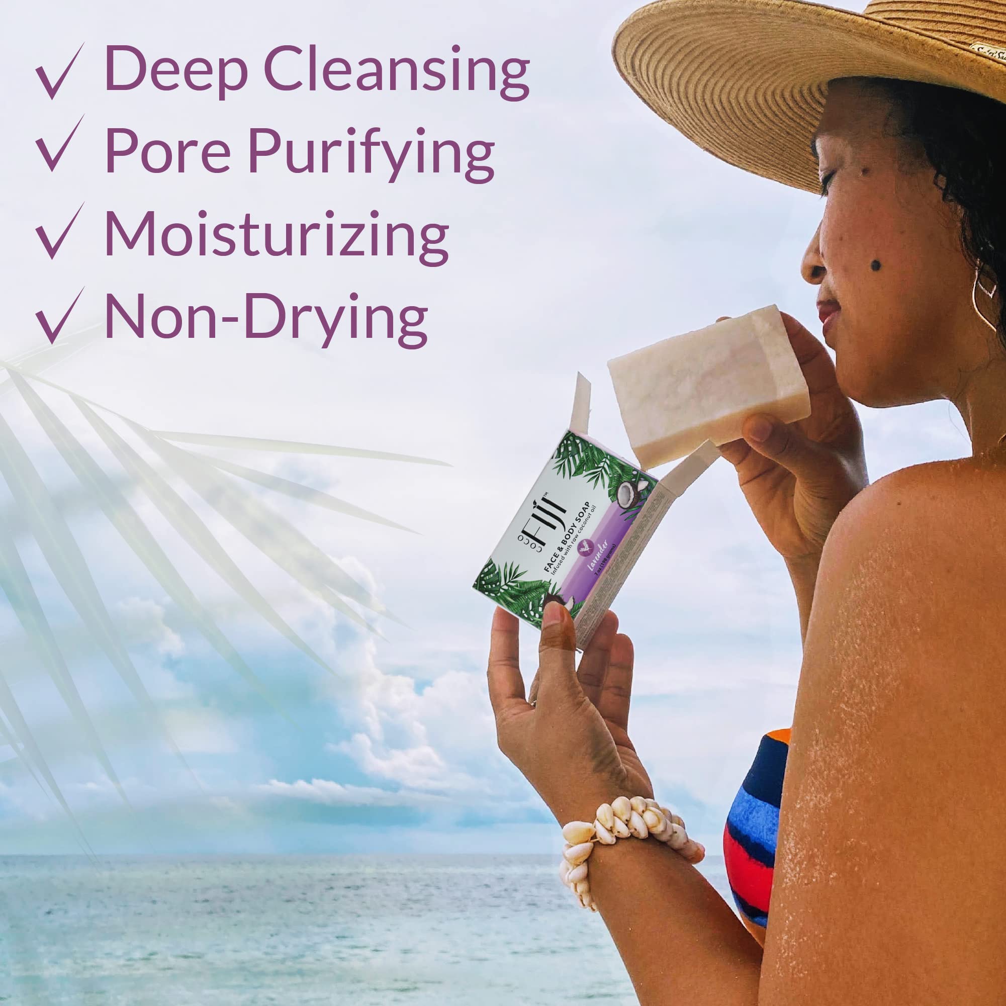 Coco Fiji Soap Bar for Face and Body Infused With Organic Coconut Oil, Lavender Essential Oil, Natural Soap for Moisturizing & P
