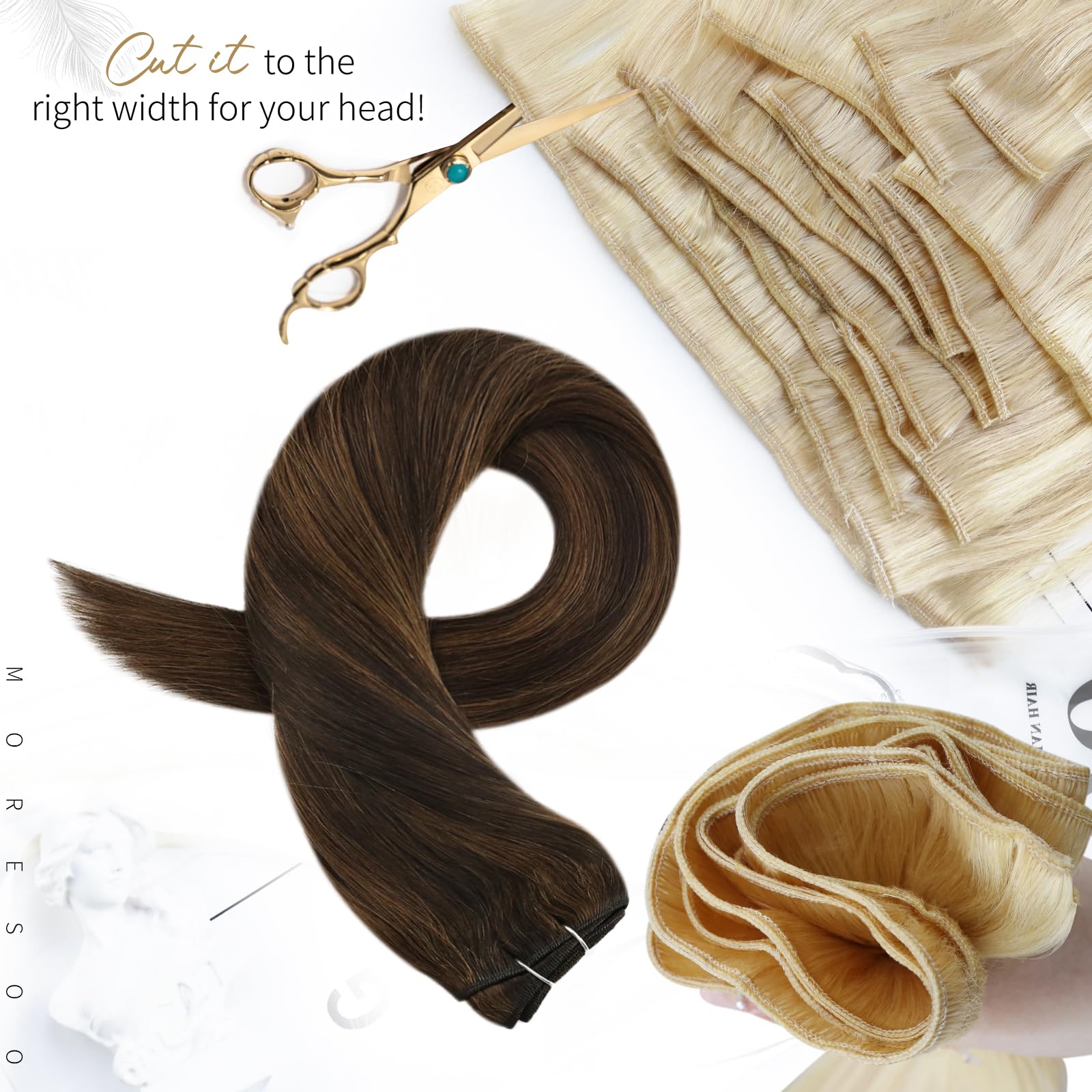Moresoo Weft Hair Extensions Human Hair Brown Highlight Remy Sew In Weft Human Hair Extensions Darkest Brown With Light Brown Ha