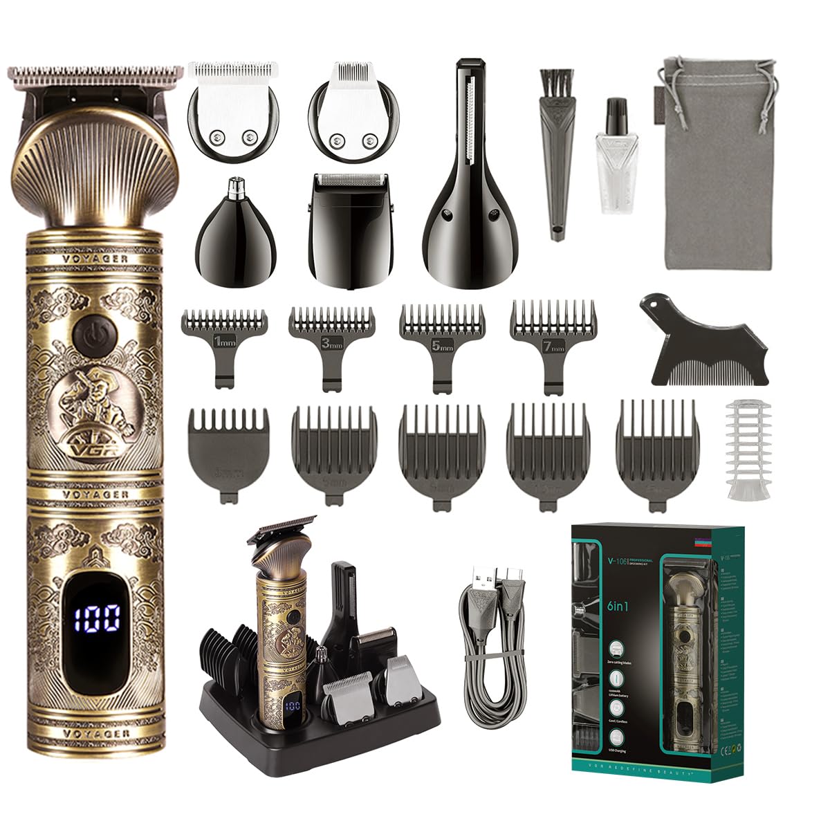 Kogula Beard Trimmer For Men,Cordless Hair Clipper,Electric Razor Shavers For Men,All In One Waterproof 22 Piece Mens Grooming K