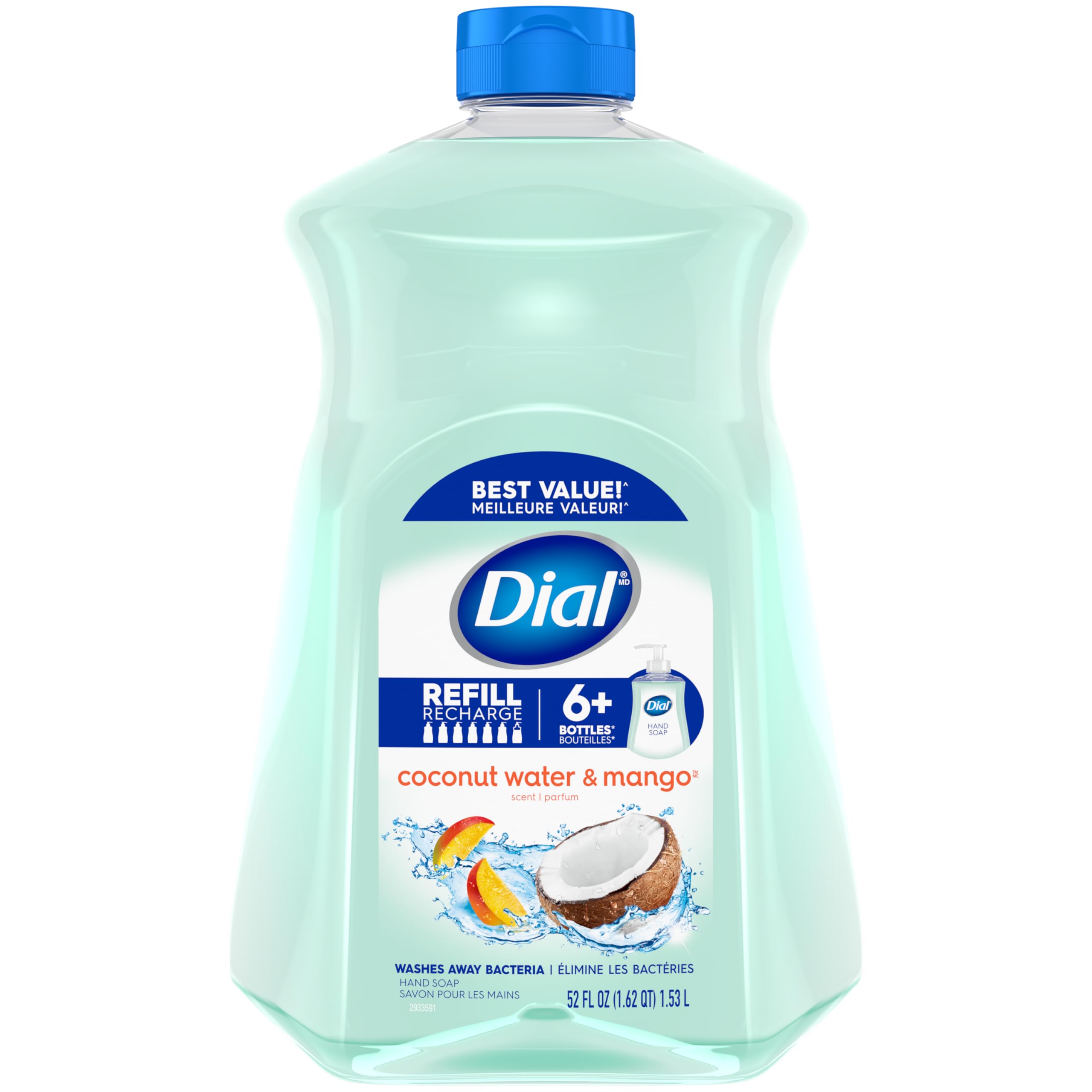 Dial Liquid Hand Soap Refill, Coconut Mango, 52 Fl Oz (Pack of 1)