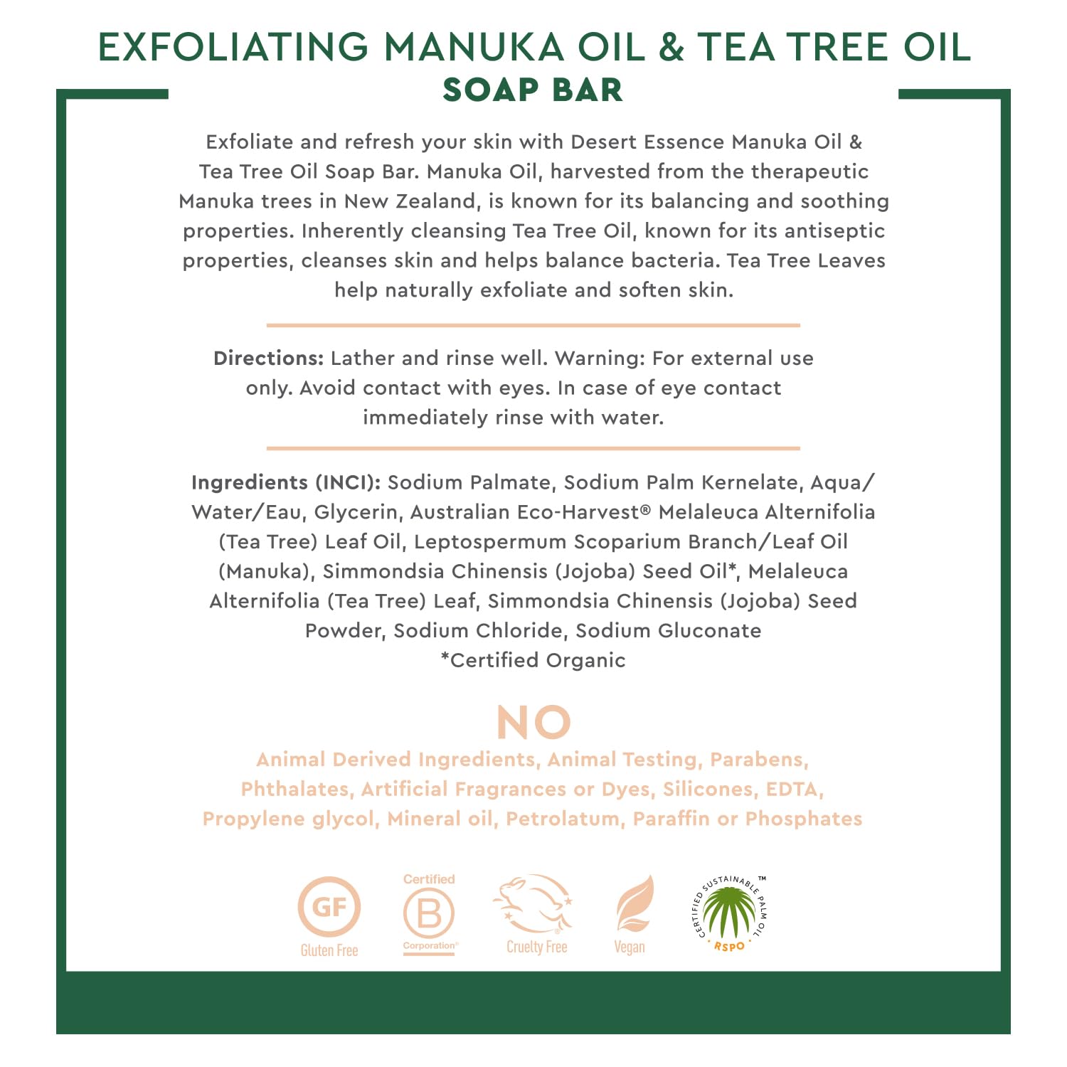 Desert Essence MANUKA TEA TREE OIL SOAP BAR