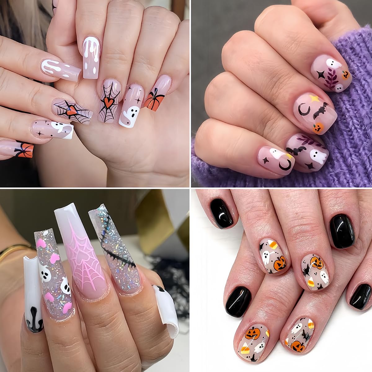 Halloween Nail Art Stickers Ghost Nail Decals 3D Horror Ghost Skull Spider Web Bat Pumpkin Self-Adhesive Decals Designs Hallowee