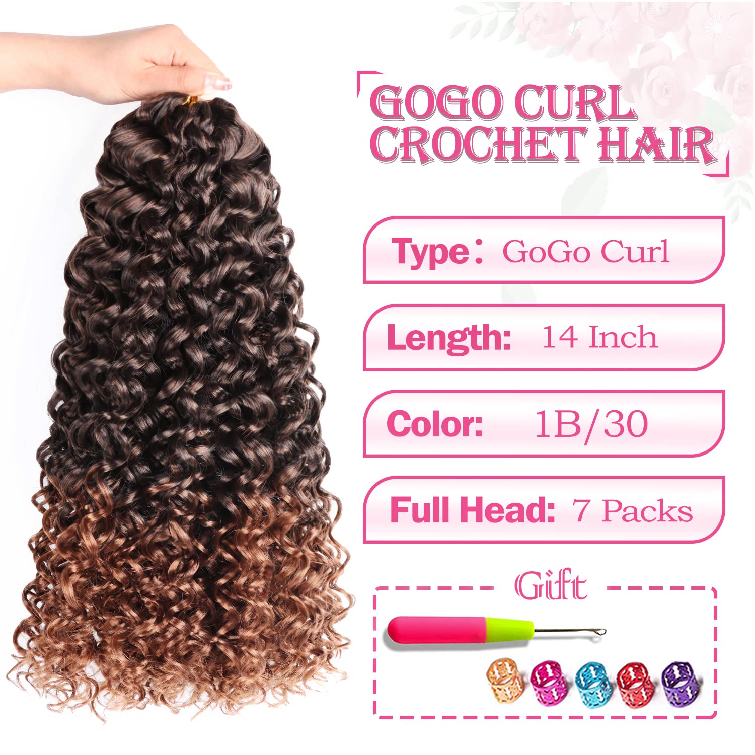 Gogo Curl Crochet Hair 14Inch 7 Packs Curly Hair Crochet For Women - Deep Wave Crochet Hair - Beach Curl Crochet Hair Synthetic