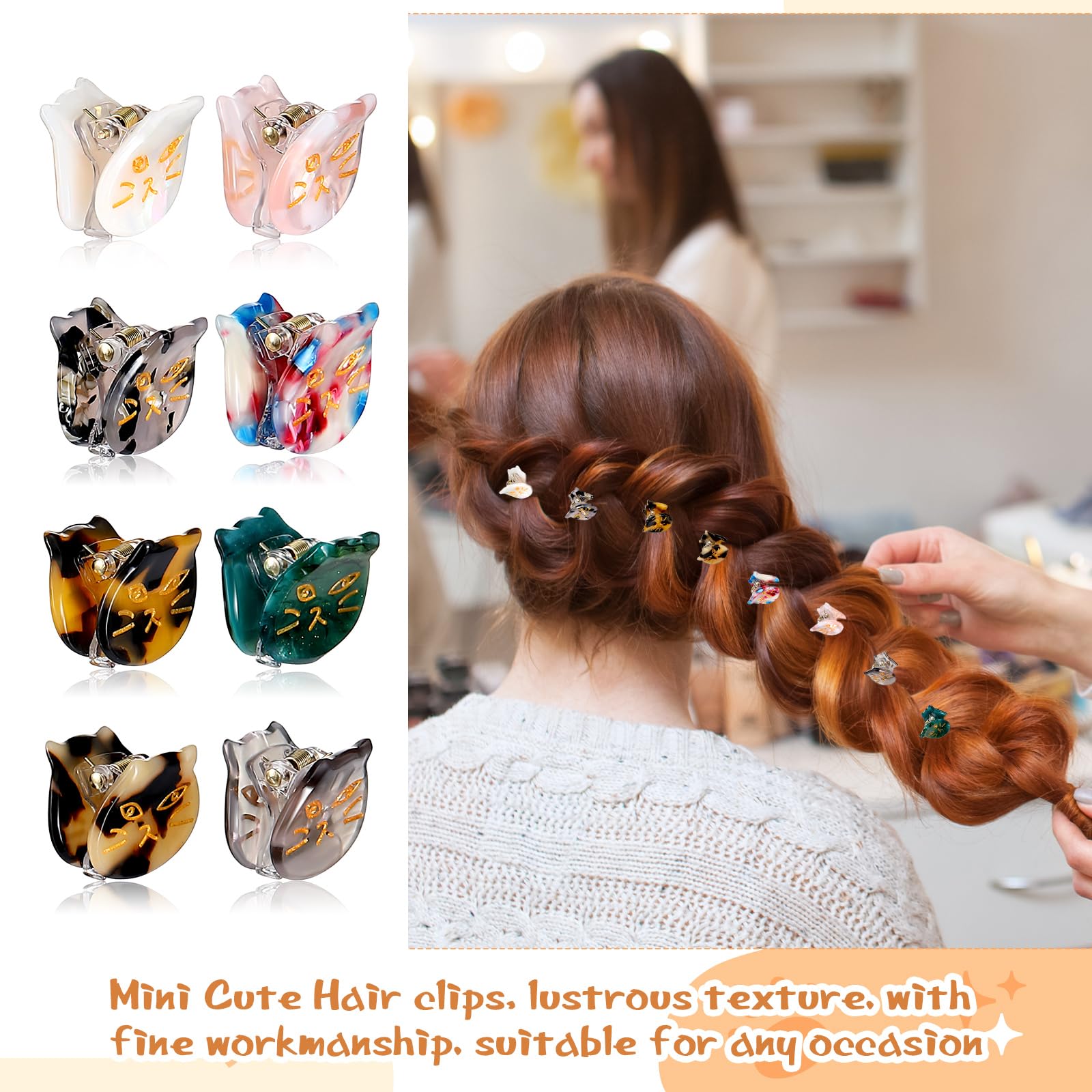Crowye 8 Pcs Cute Cat Small Hair Clips Forehead Bangs Broken Hair Clip Speckled Animal Shaped Mini Hair Claw Clips Alloy Resin S