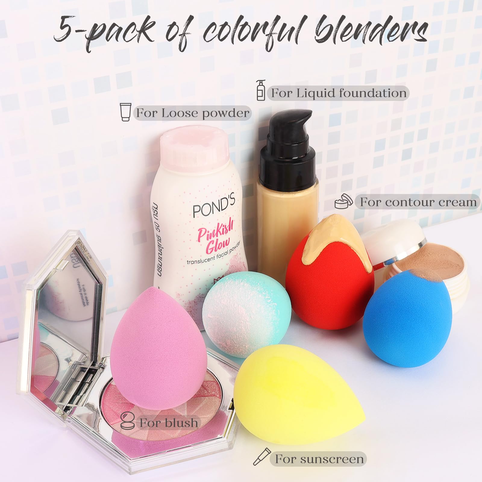 BEAKEY 5 Pcs Makeup Sponges Set, Latex-Free, High-density Wonder Blender Perfect for Liquid, cream, and Powder, Soft and Flexibl