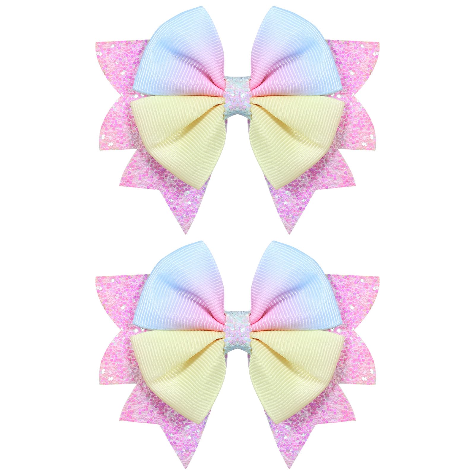 3.5 Girls Hair Bows Rainbow Gradient Multi Colorful Ribbon Bow-knot Alligator Clips Glitter Sequin Hair Pins for Teens Toddler K