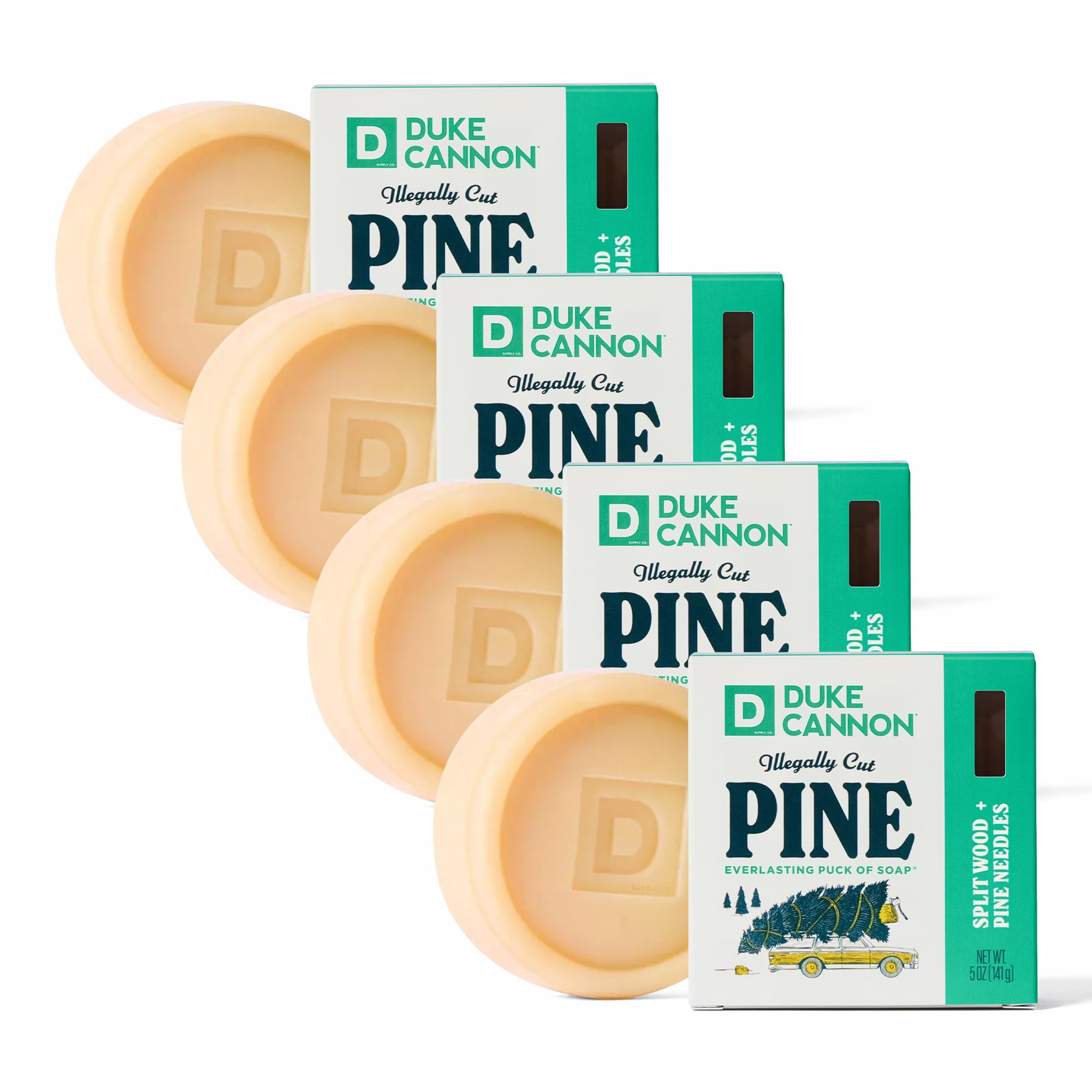 Duke Cannon Illegally Cut Pine Soap for Men, Pack of 4 - Long-Lasting 5 oz Bars with Fresh Pine Scent, Extra Large Exfoliating S
