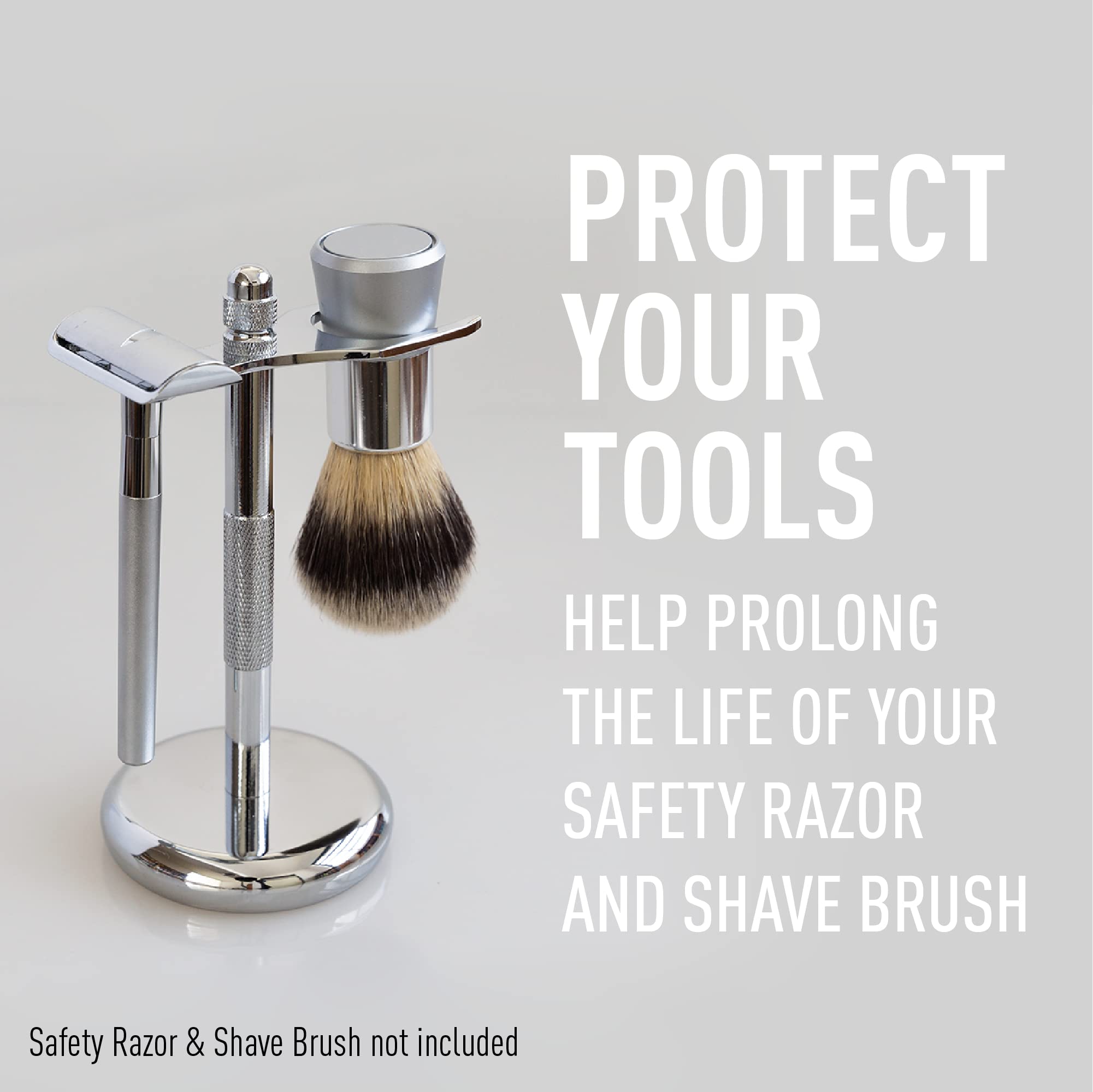 Bevel Safety Razor & Shaving Brush Display Stand With Non Slip Base, Dual Shave Stand Designed To Prevent Water Damage, Improve