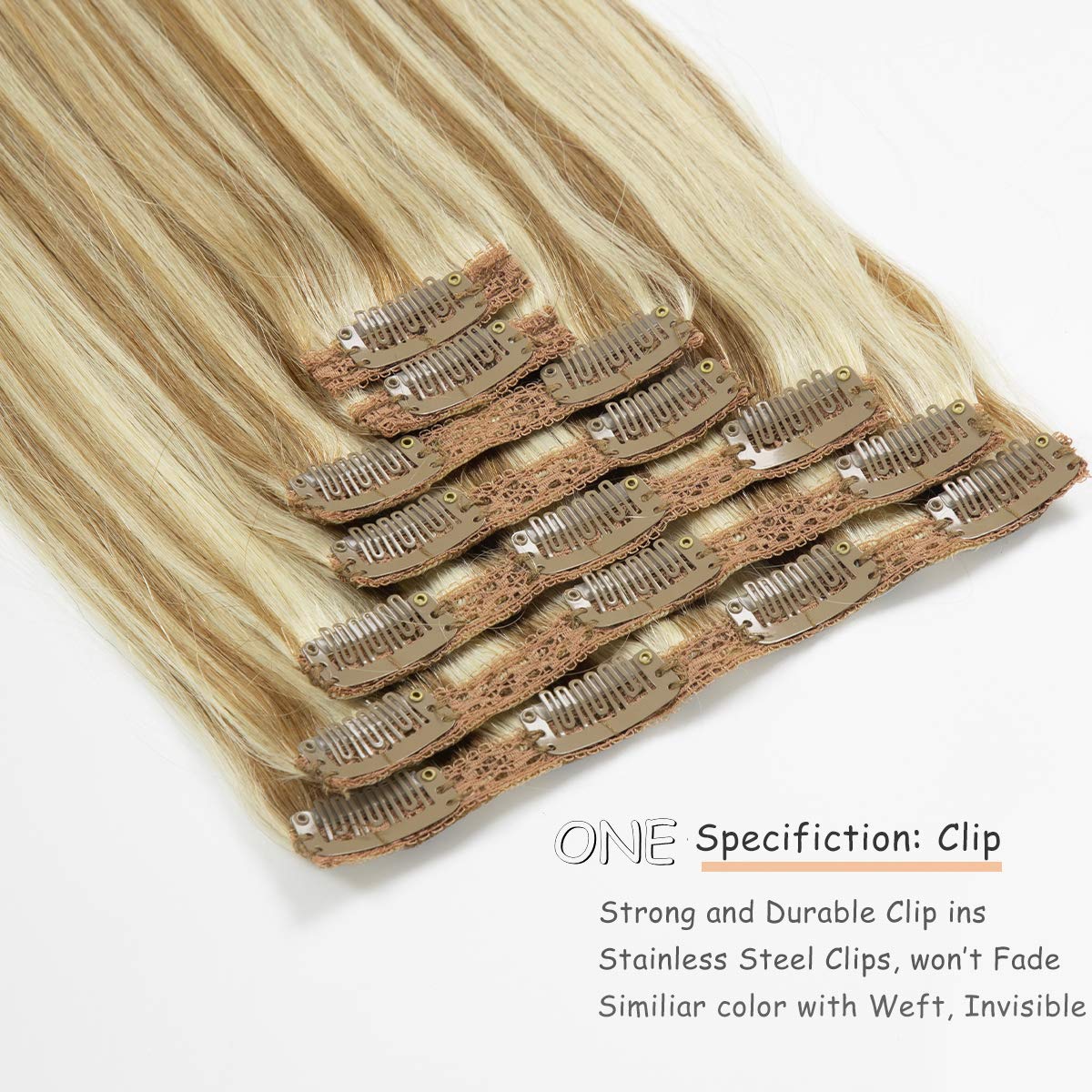 Caliee 120G Clip In Hair Extensions Human Hair For Women Double Weft Lace Clip In Golden Brown #10 Mixed Bleach Blonde #613 Colo