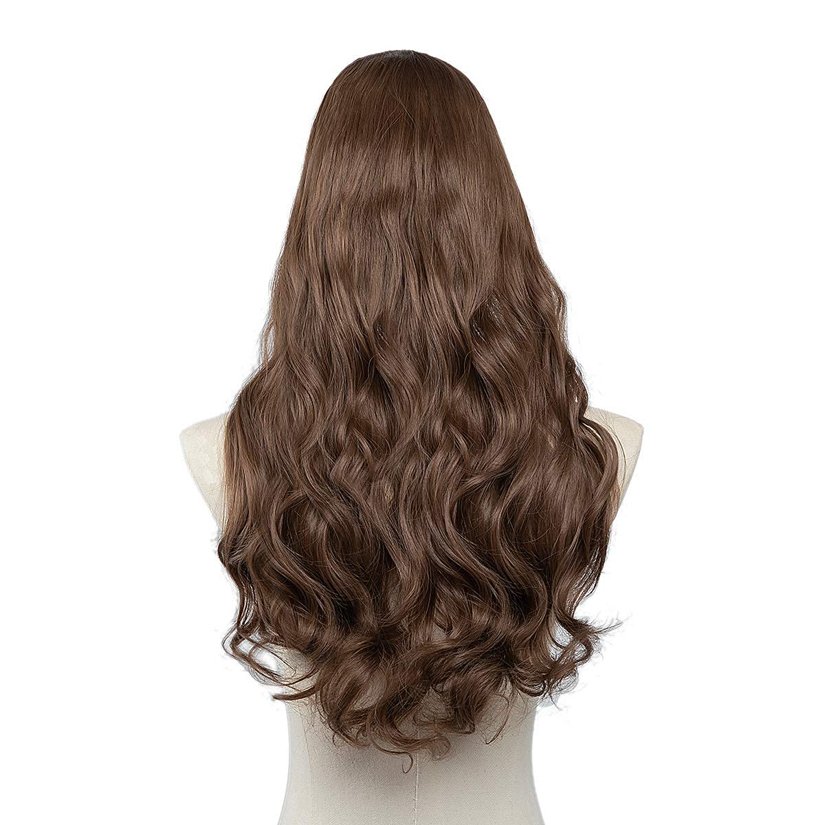 Sarla Medium Brown U Part Hair Extensions Clip In Full Head Long Curly Wave Synthetic Hairpiece For Women 24 Inch
