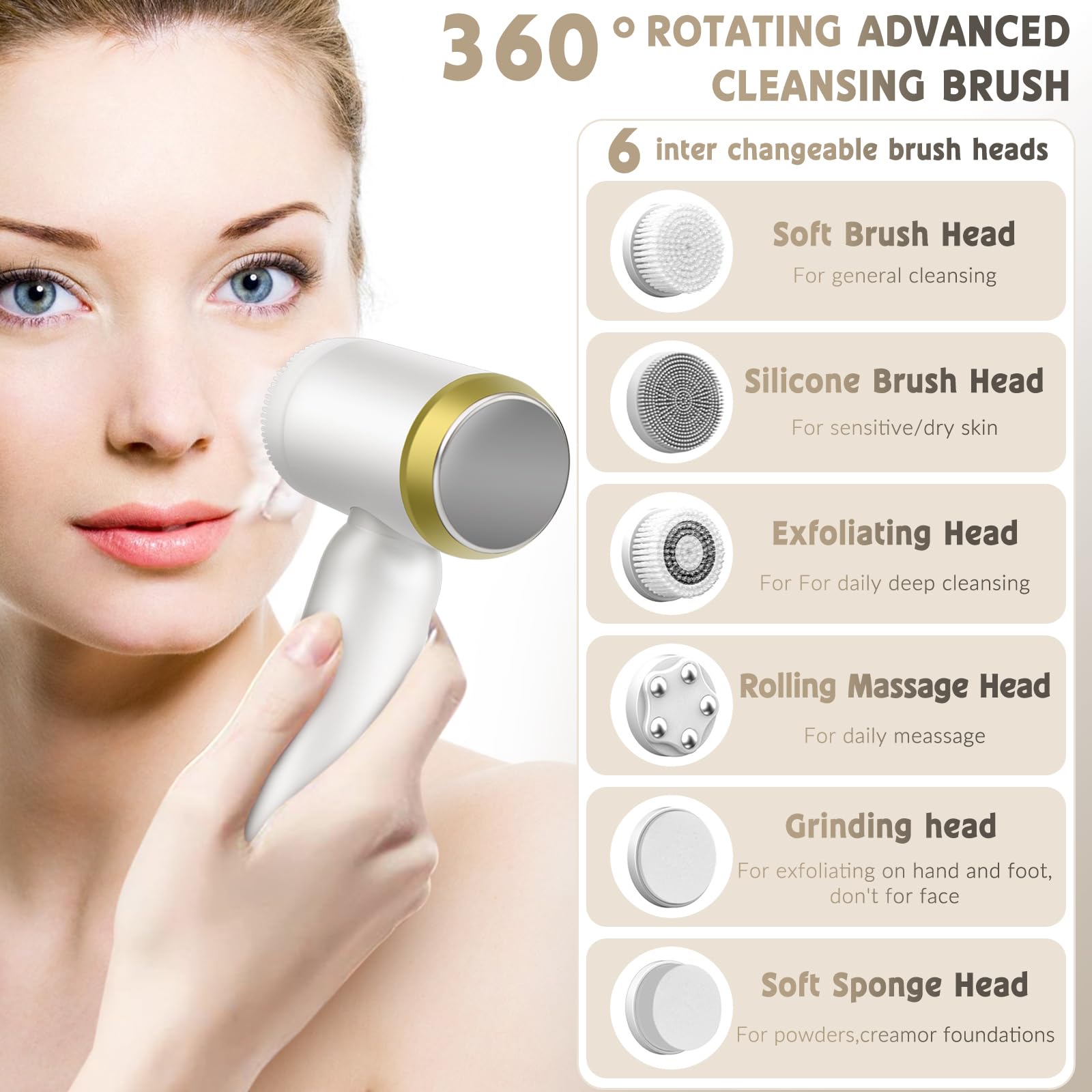 Landmore Facial Cleansing Brush, 8 In 1 Spin Face Wash Brush Rechargable Waterproof Face Scrubber With 6 Brush Heads, 3 Speeds F