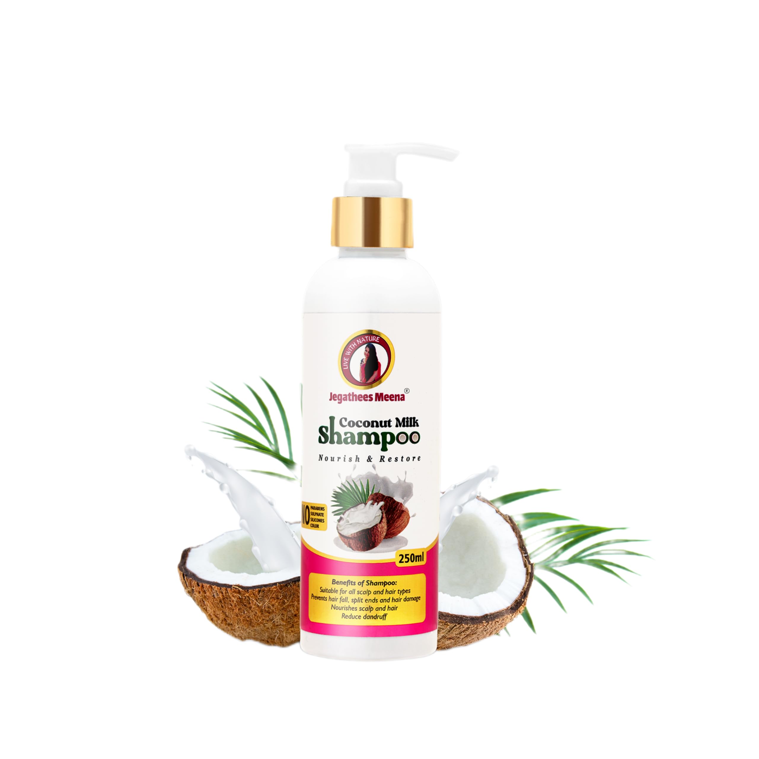 Jegathees Meena Cocounut Milk Shampoo For (Hair Fall - Hair Damage - Dandruff) - Get Thick & Shiny Hair- 250Ml
