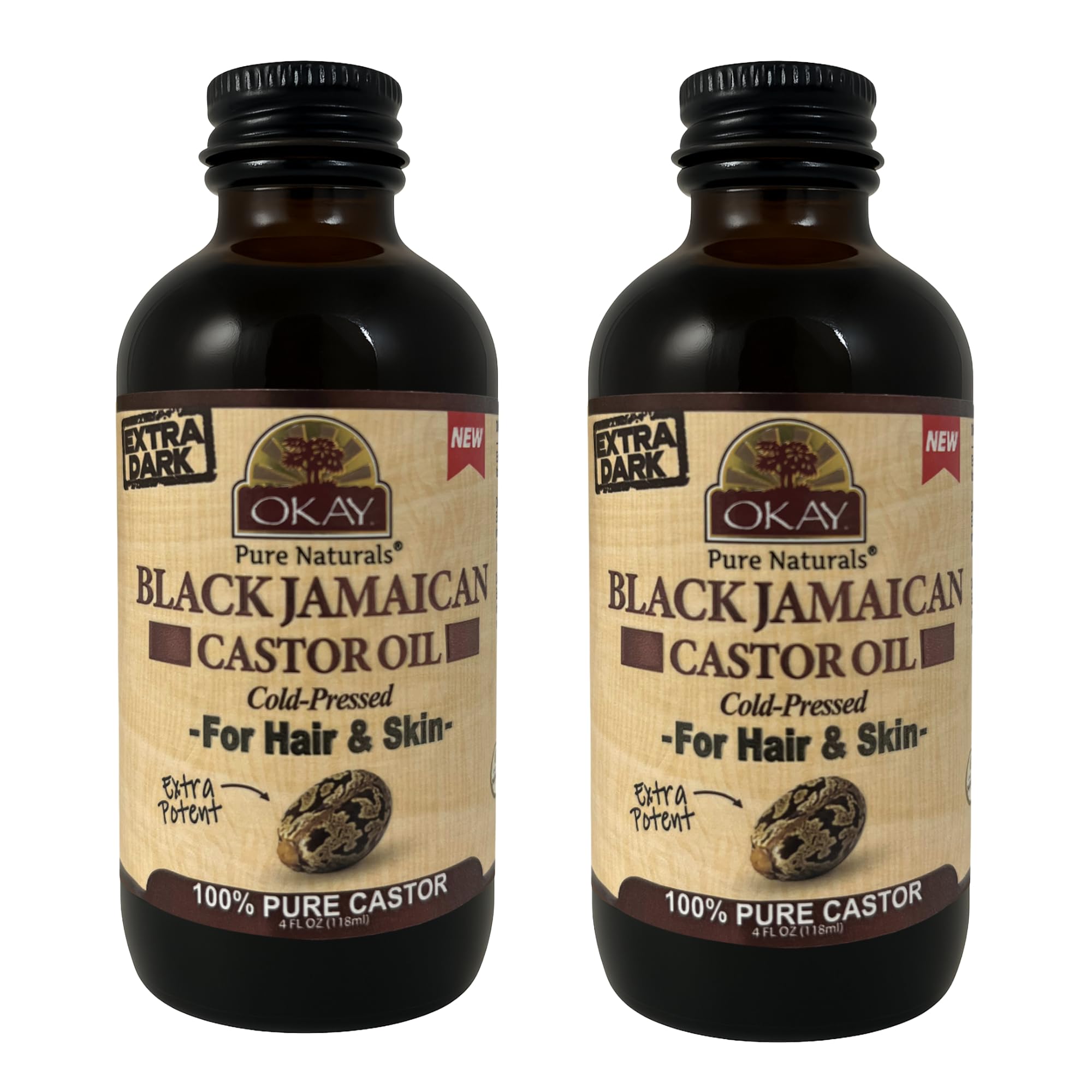 OKAY Pure Naturals Extra Dark 100% Pure Black Jamaican Castor Oil  Castor Oil for Hair Growth for Men & Women, Moisture for Ski