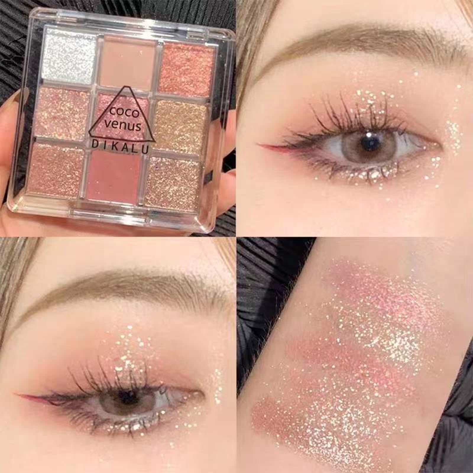 Go Ho 9 Colors Eyeshadow Palette,Glitter&Shimmer Eyeshadow Korean Makeup,Long Lasting Blendable Shades Eye Shadow Make Up,01